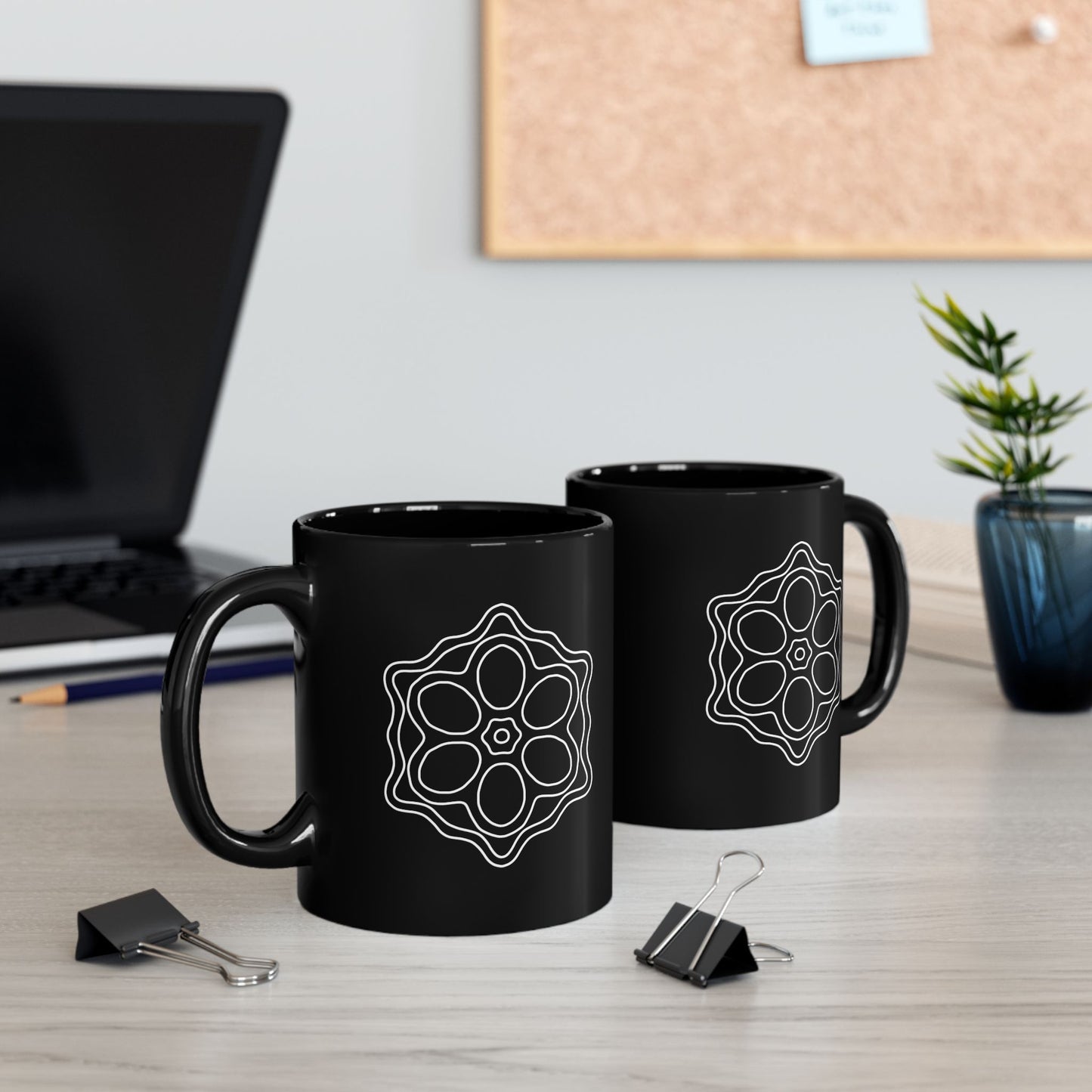 Elegant Black Mug with Floral Design, Perfect for Coffee Lovers, Gift for Moms, Yoga Enthusiasts, and Home Decor, 11oz or 15oz