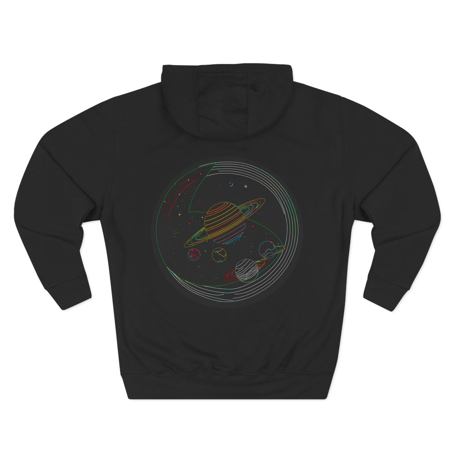 Cosmic Fleece Hoodie with Planet Design, Perfect for Space Lovers, Warm and Stylish, Great for Gifts, Casual Wear, Science-Themed Apparel