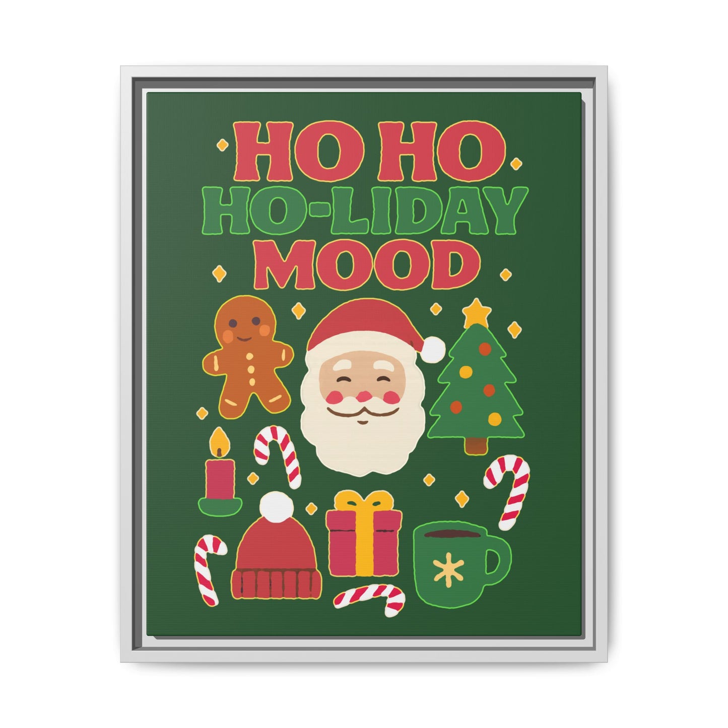 Framed Canvas Art, Festive Holiday, Cheerful Wall Art for Christmas, Santa Decor, Ho Ho Ho Seasonal Gift, Holiday Mood Wall Art