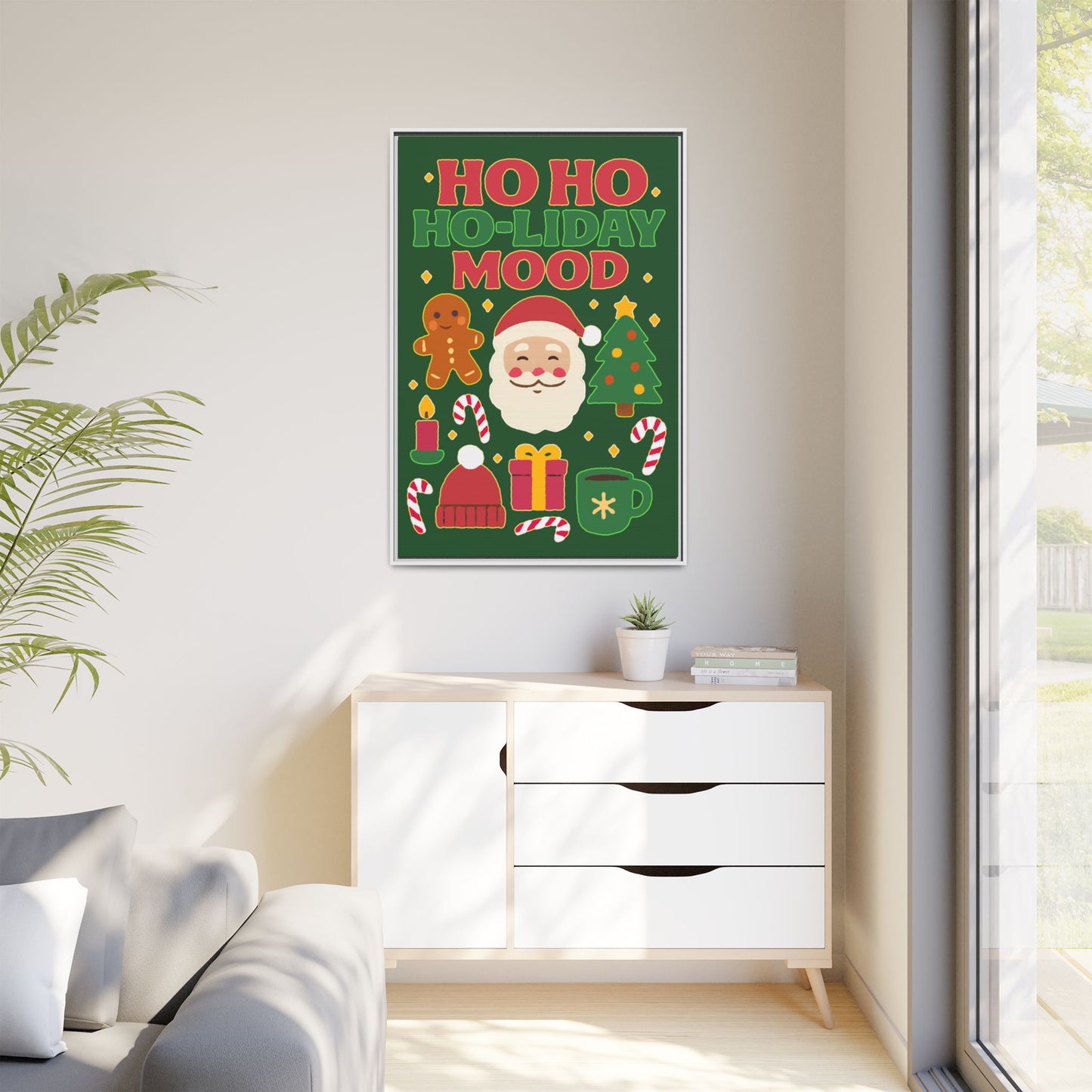 Framed Canvas Art, Festive Holiday, Cheerful Wall Art for Christmas, Santa Decor, Ho Ho Ho Seasonal Gift, Holiday Mood Wall Art