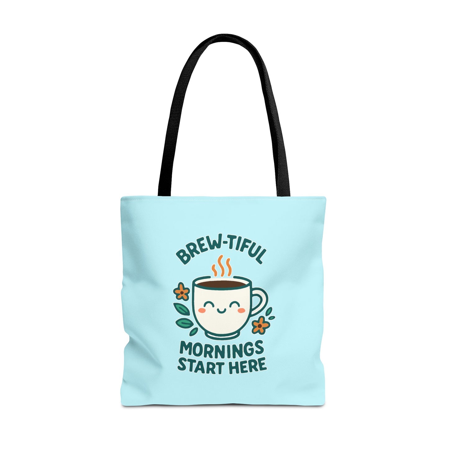Brew-tiful Mornings Tote Bag, Cute Coffee Lover Gift, Reusable Grocery Bag, Spring Picnic Essentials, Motivational Quote Tote