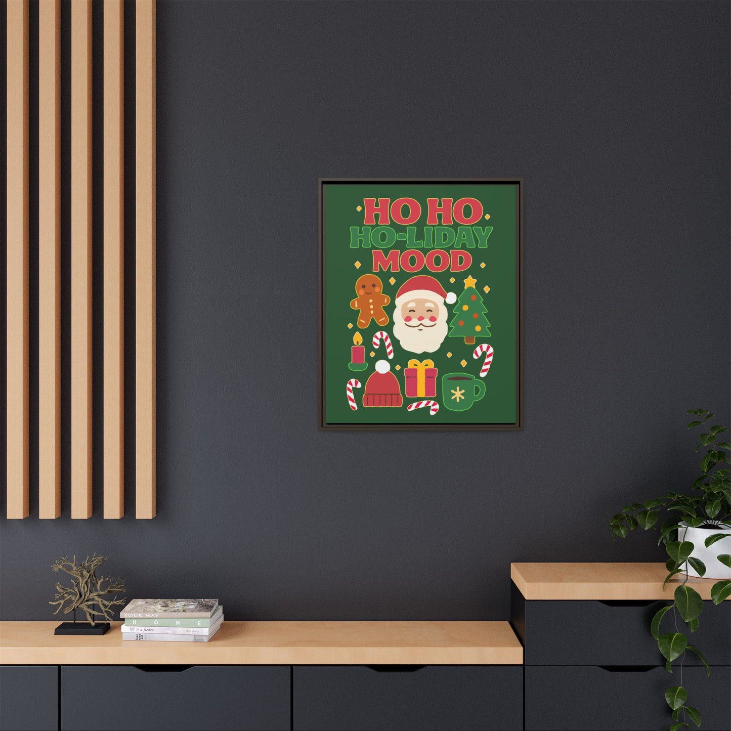 Framed Canvas Art, Festive Holiday, Cheerful Wall Art for Christmas, Santa Decor, Ho Ho Ho Seasonal Gift, Holiday Mood Wall Art