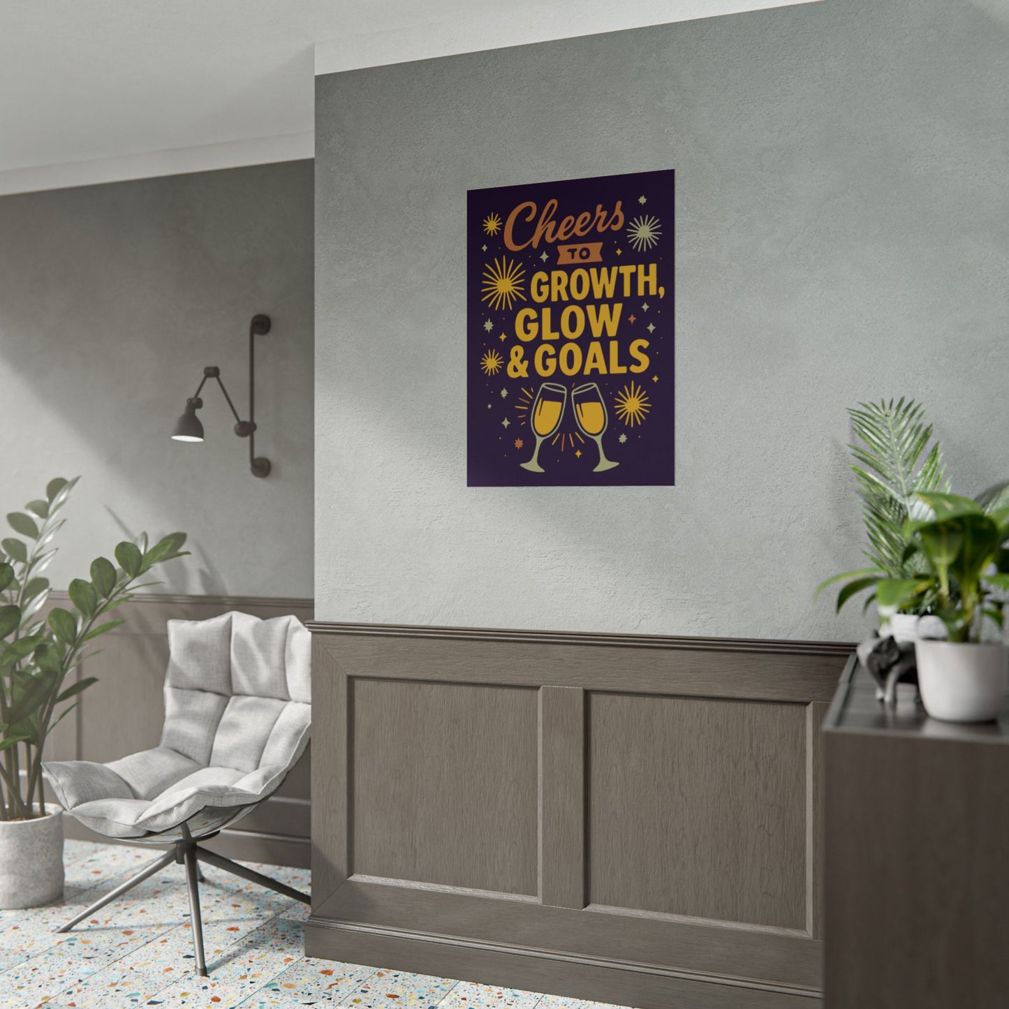 Celebratory Motivational Poster, Cheers to Growth Glow & Goals Print, Inspirational Wall Art, Goal Setting Motivation Decor, New Year Vibes