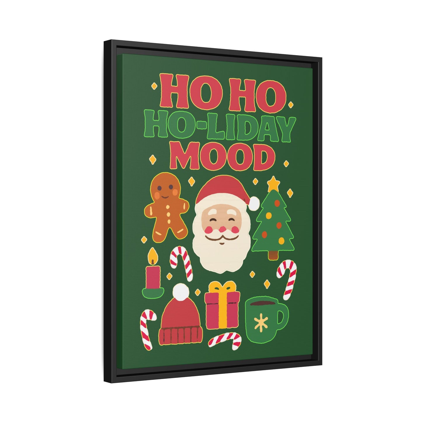 Framed Canvas Art, Festive Holiday, Cheerful Wall Art for Christmas, Santa Decor, Ho Ho Ho Seasonal Gift, Holiday Mood Wall Art
