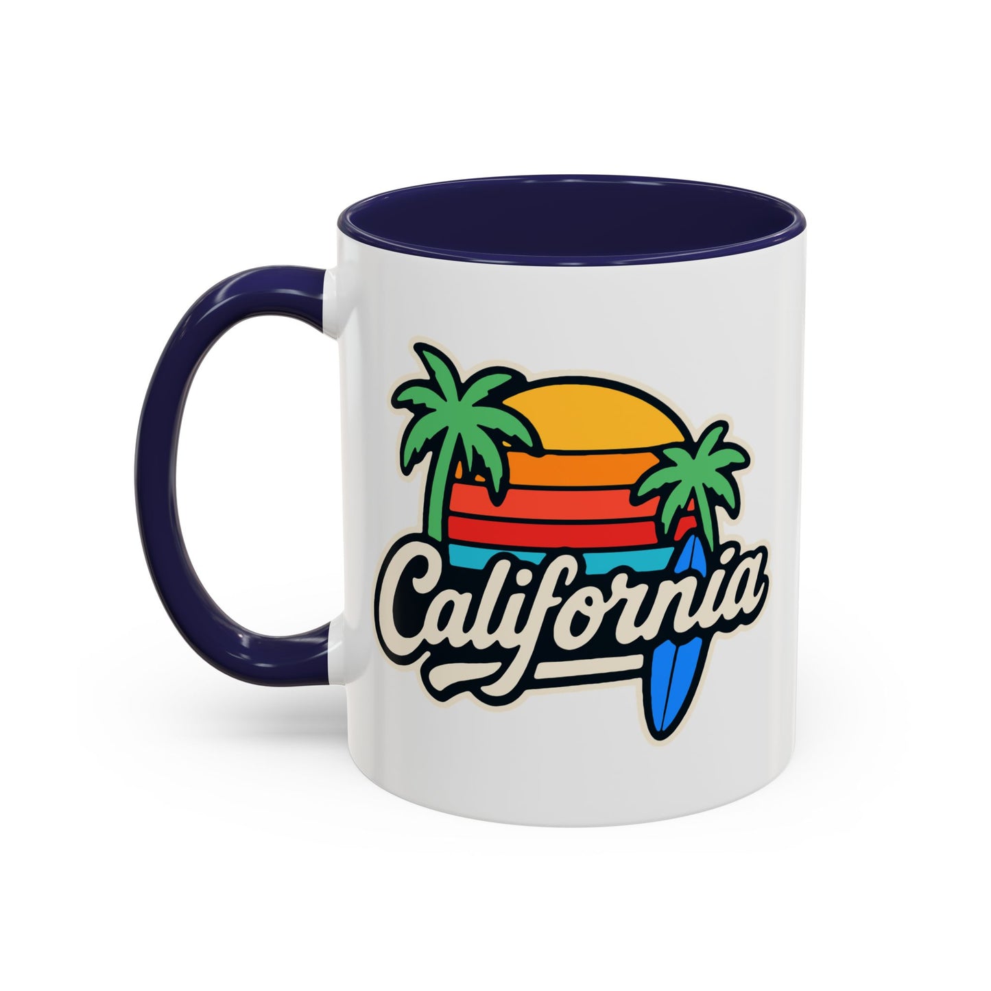 California Surf Vibes Accent Coffee Mug - Great for Beach Lovers, Gift for Surfers, Vacation Memento, Summer Collections, Retro Style