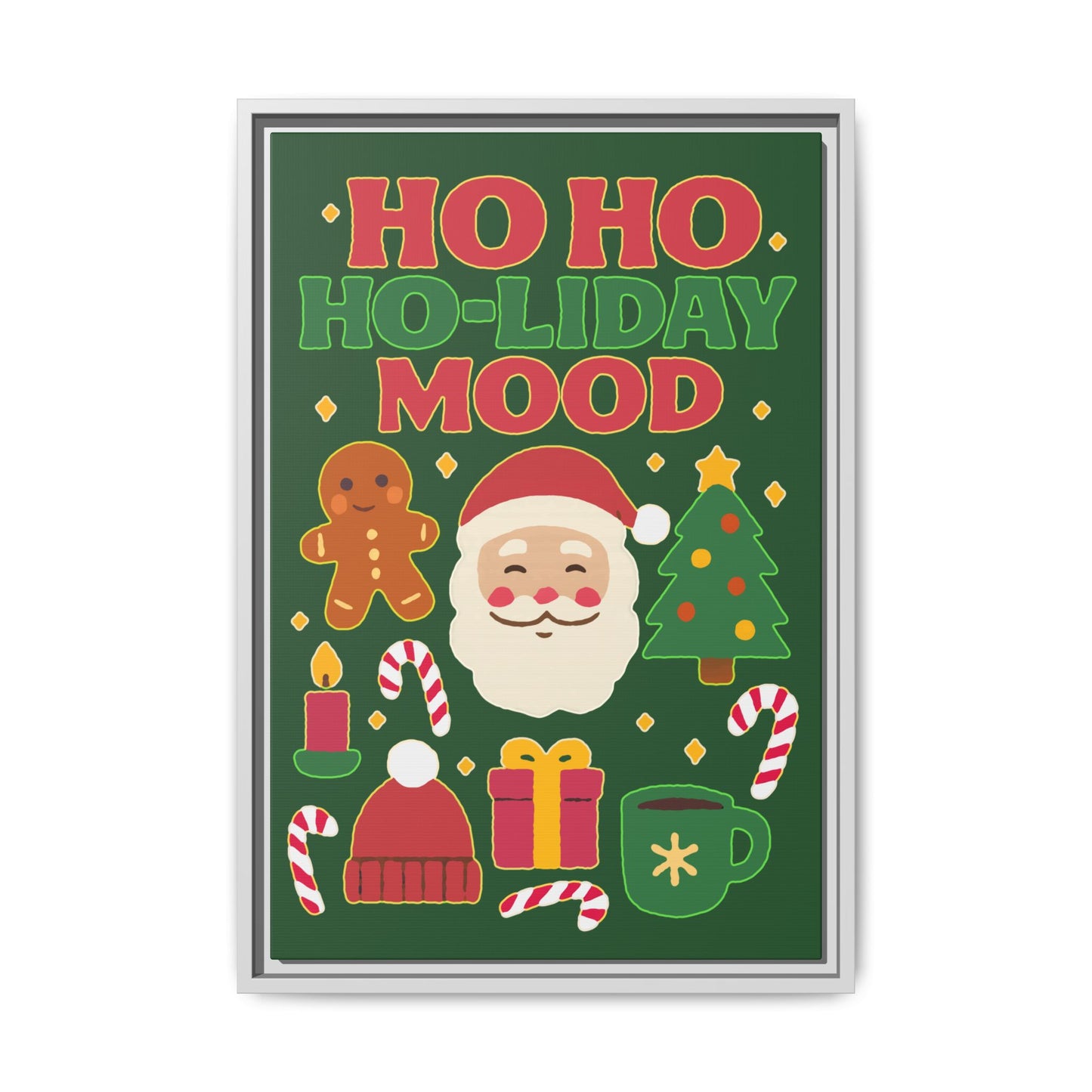 Framed Canvas Art, Festive Holiday, Cheerful Wall Art for Christmas, Santa Decor, Ho Ho Ho Seasonal Gift, Holiday Mood Wall Art