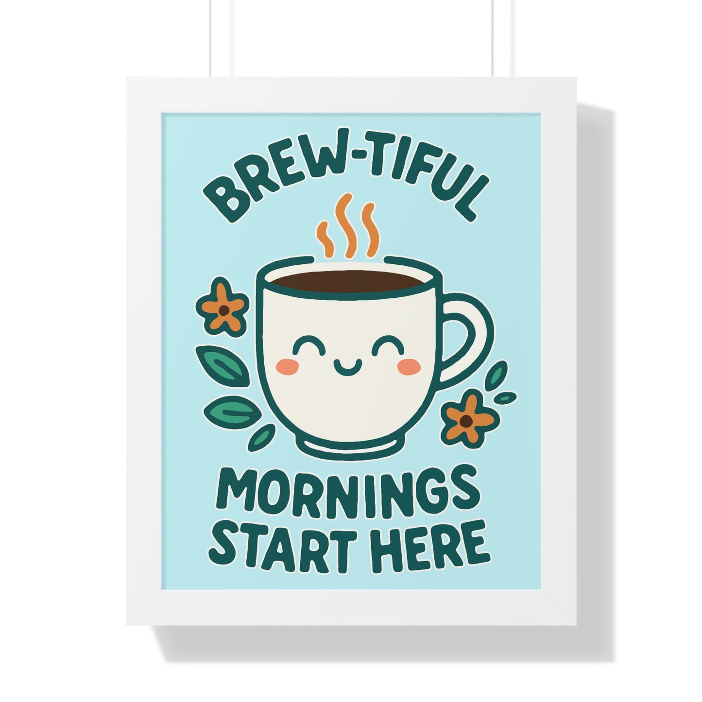Cute Coffee Wall Art, Brew-tiful Mornings Poster, Kitchen Decor, Gift for Coffee Lovers, Floral Artwork, Home Office Print