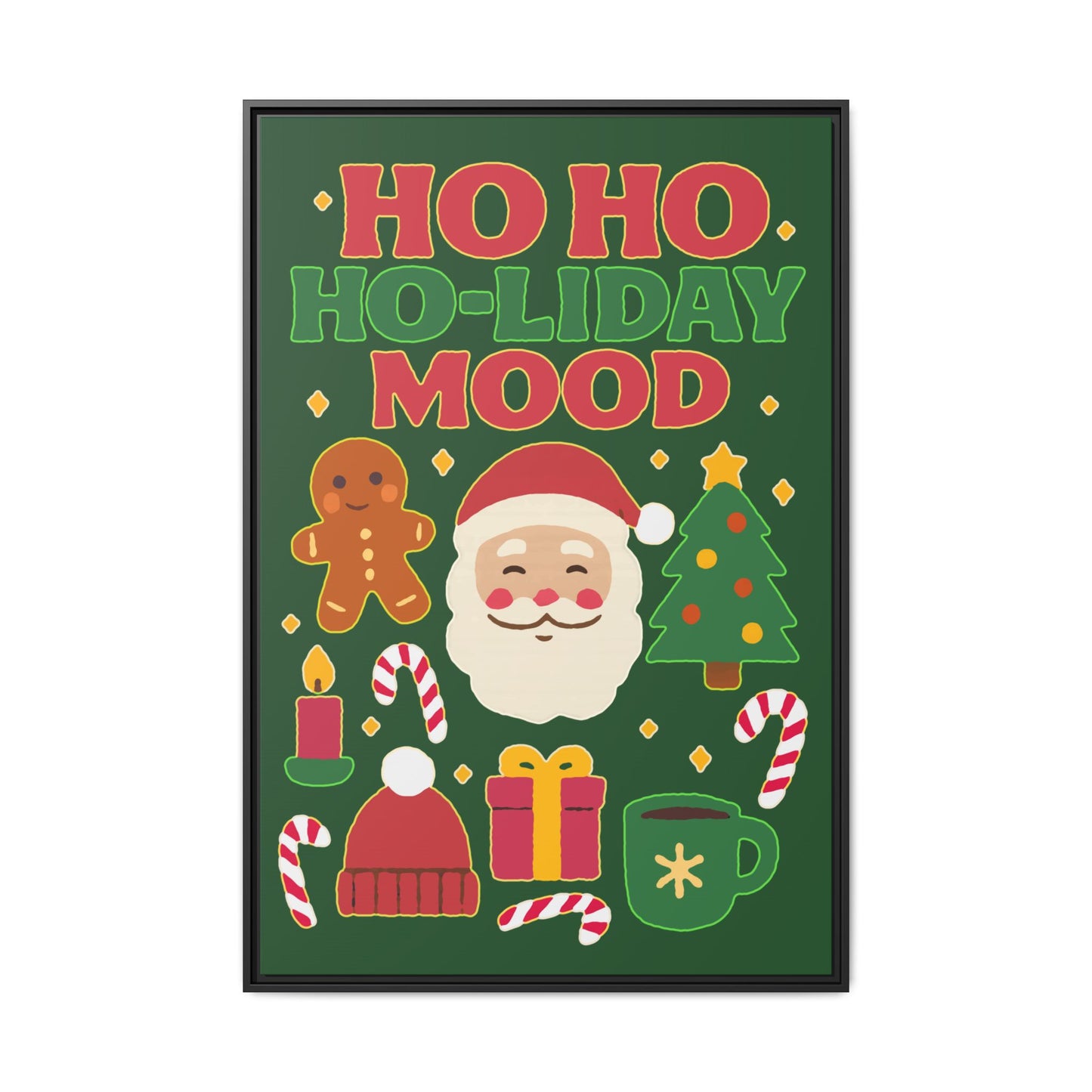 Framed Canvas Art, Festive Holiday, Cheerful Wall Art for Christmas, Santa Decor, Ho Ho Ho Seasonal Gift, Holiday Mood Wall Art