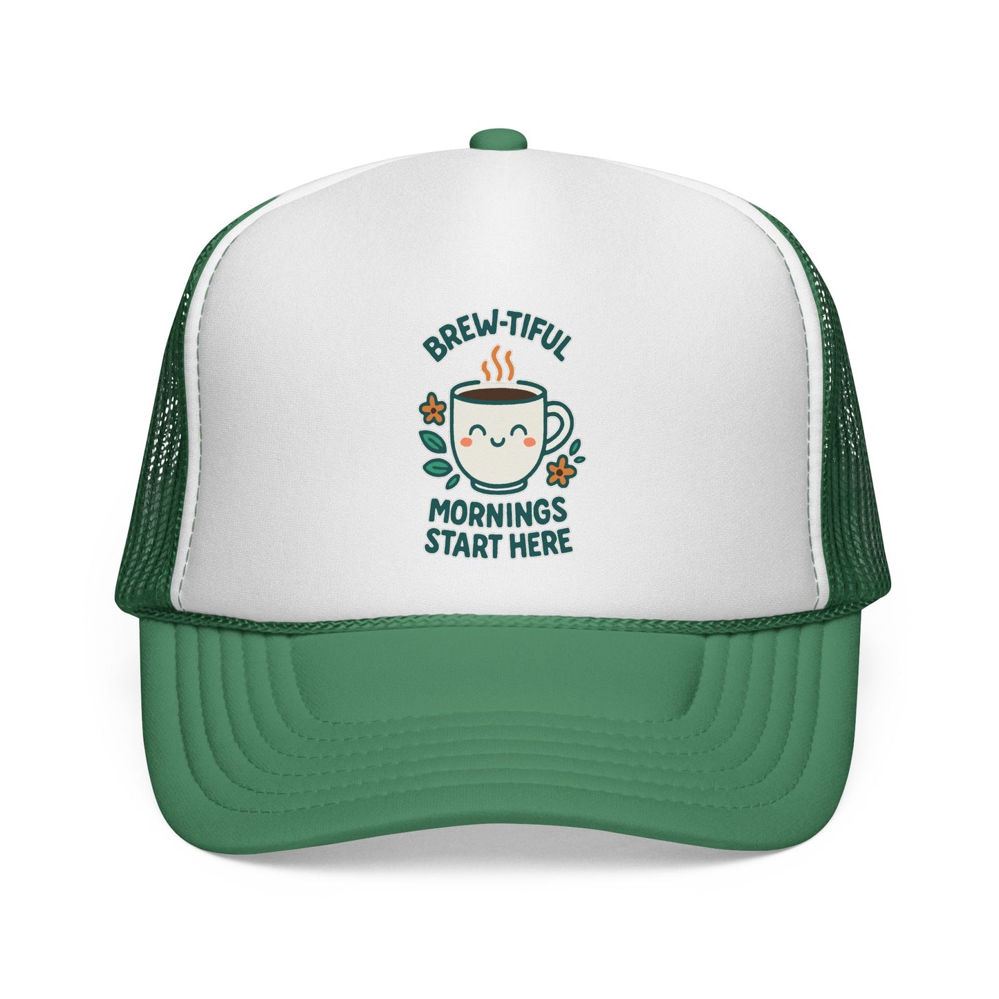 Coffee Lovers Trucker Cap, Brew-tiful Mornings Start Here, Coffee Hat