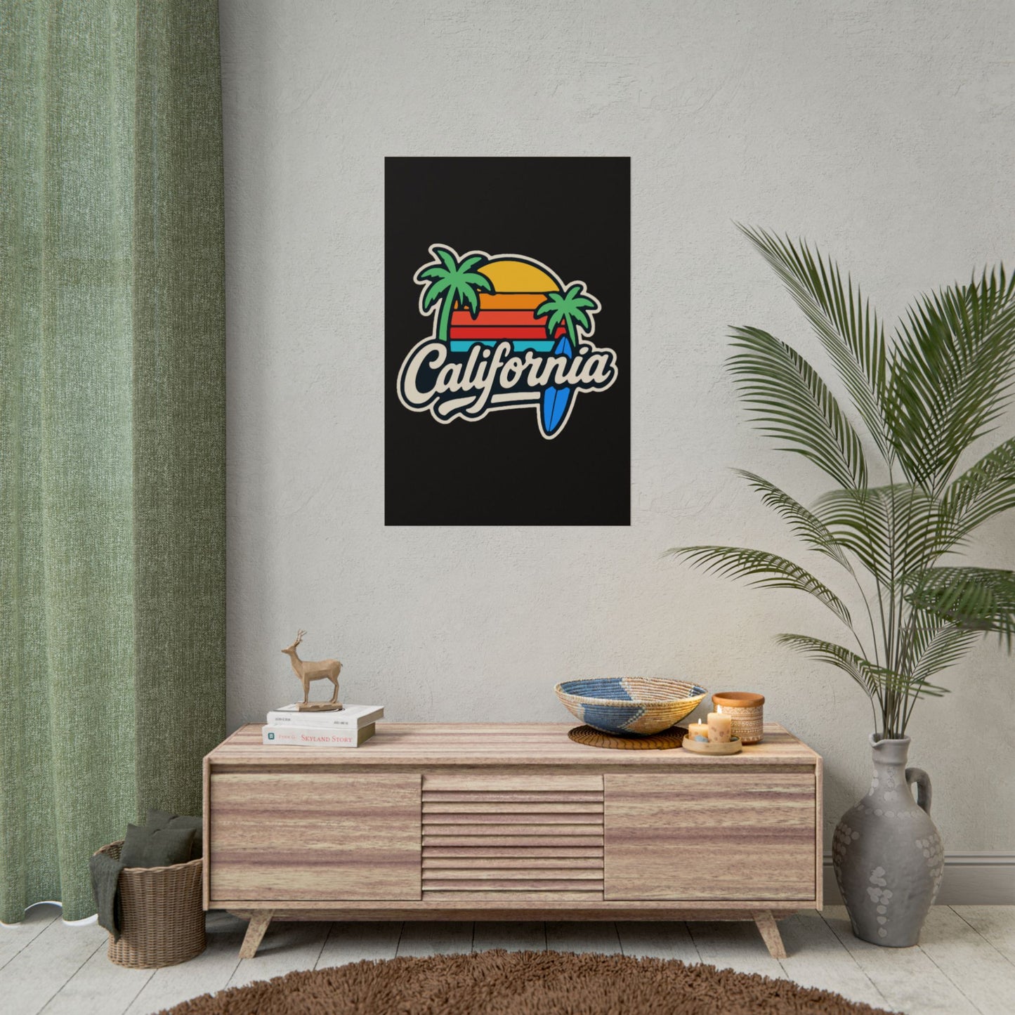 California Surf Vibes Rolled Poster, Beach Decor, Wall Art, Summer Gift, California Love, Tropical Art Print