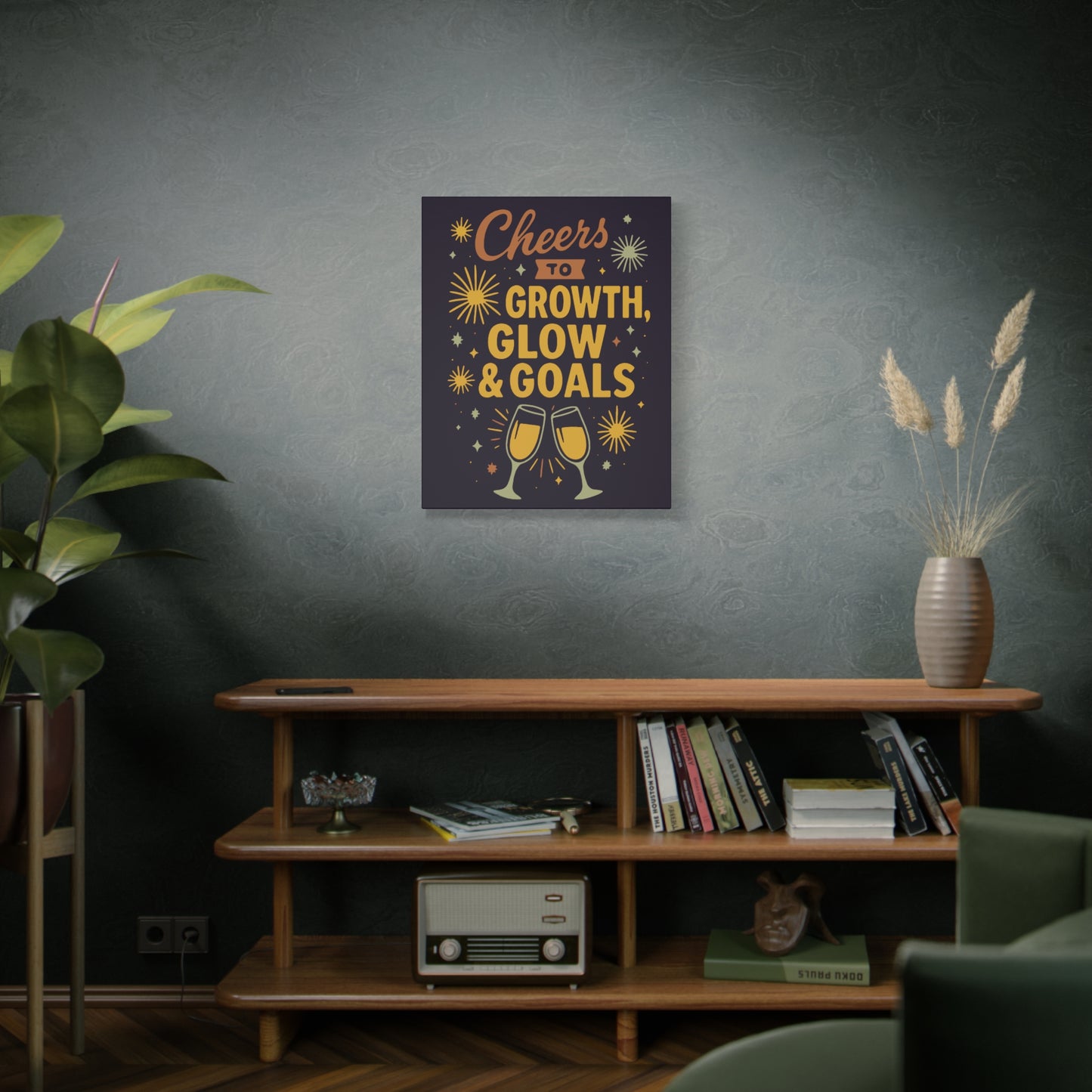Cheers to Growth Canvas Wall Art, Motivational Decor, Inspirational Print for Home, Office, Gift for Graduates, New Year Vibes
