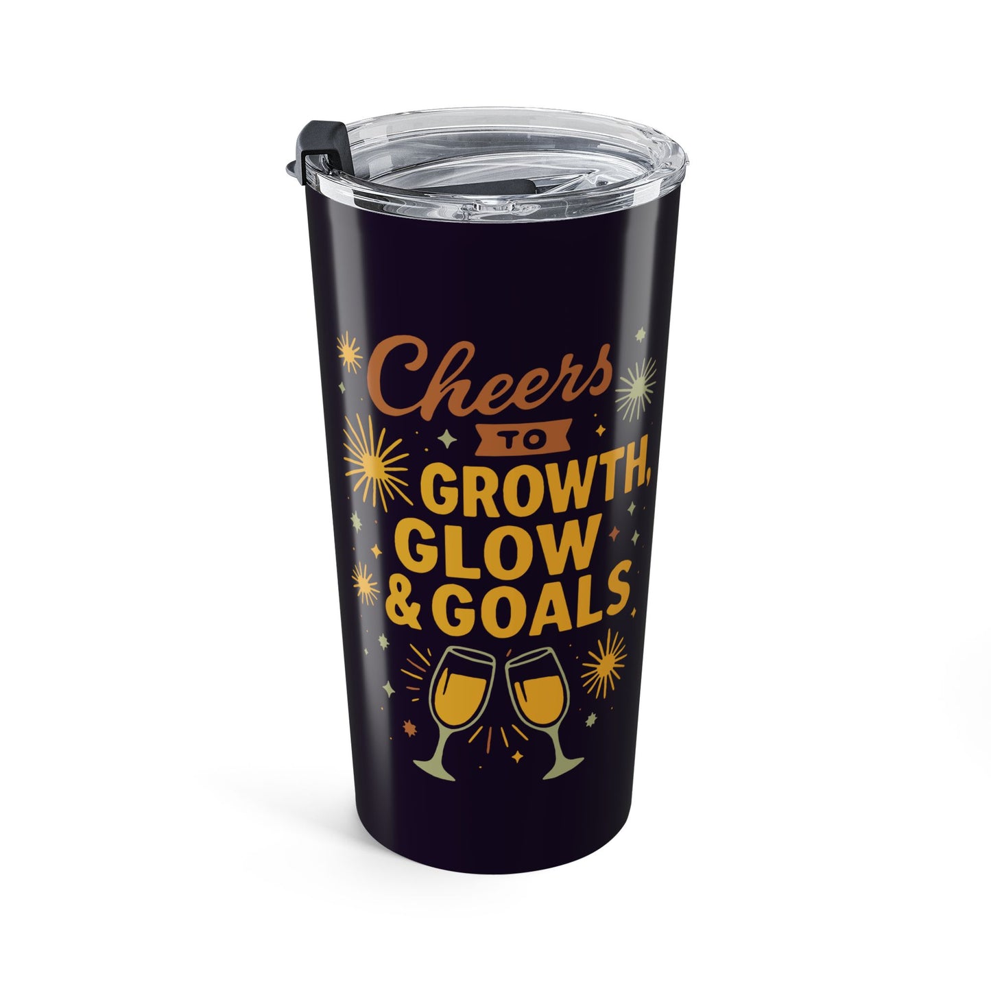 Growth, Glow & Goals Tumbler, 20oz Travel Mug for Positive Vibes Lovers, Motivational Gift, Coffee, Tea, Reusable
