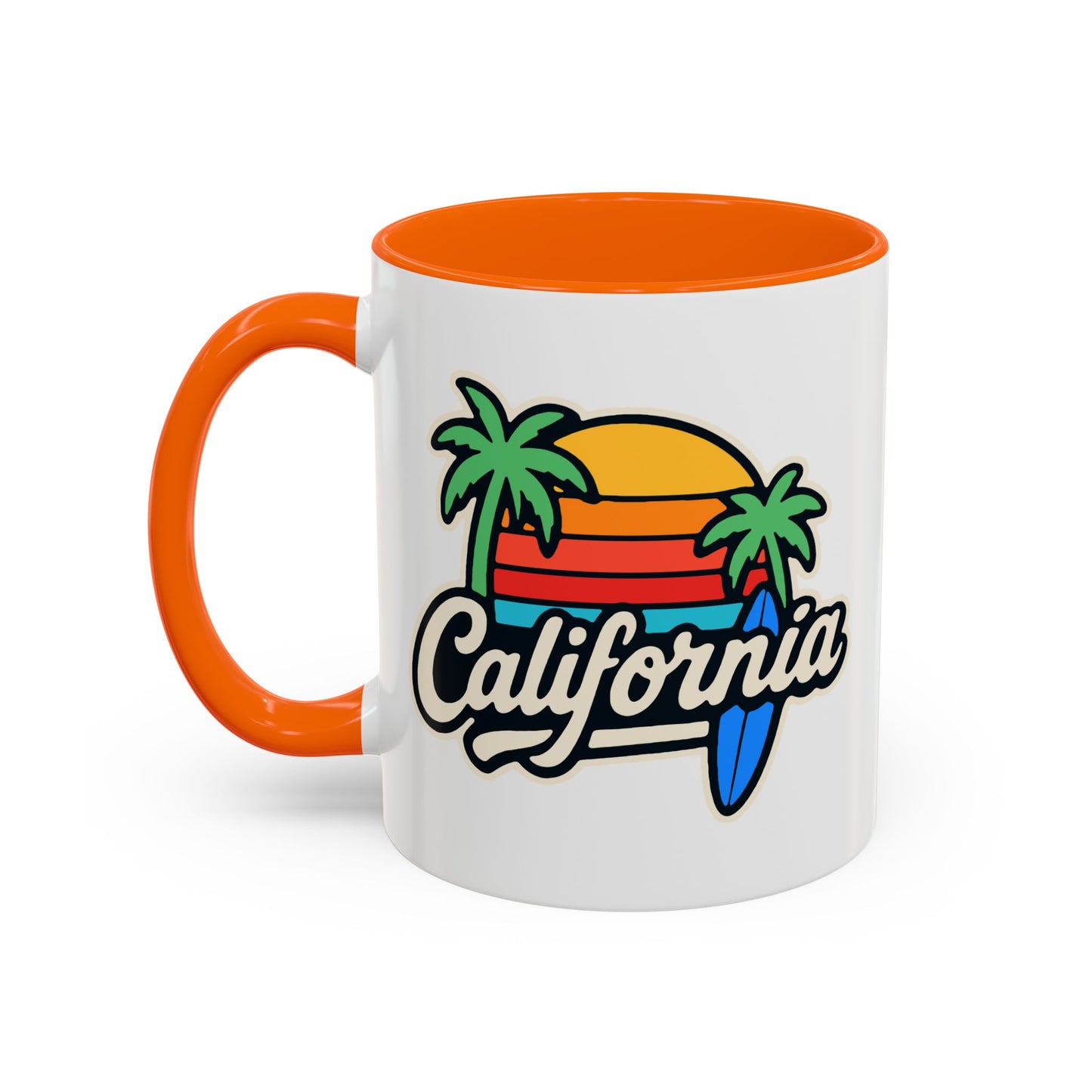 California Surf Vibes Accent Coffee Mug - Great for Beach Lovers, Gift for Surfers, Vacation Memento, Summer Collections, Retro Style