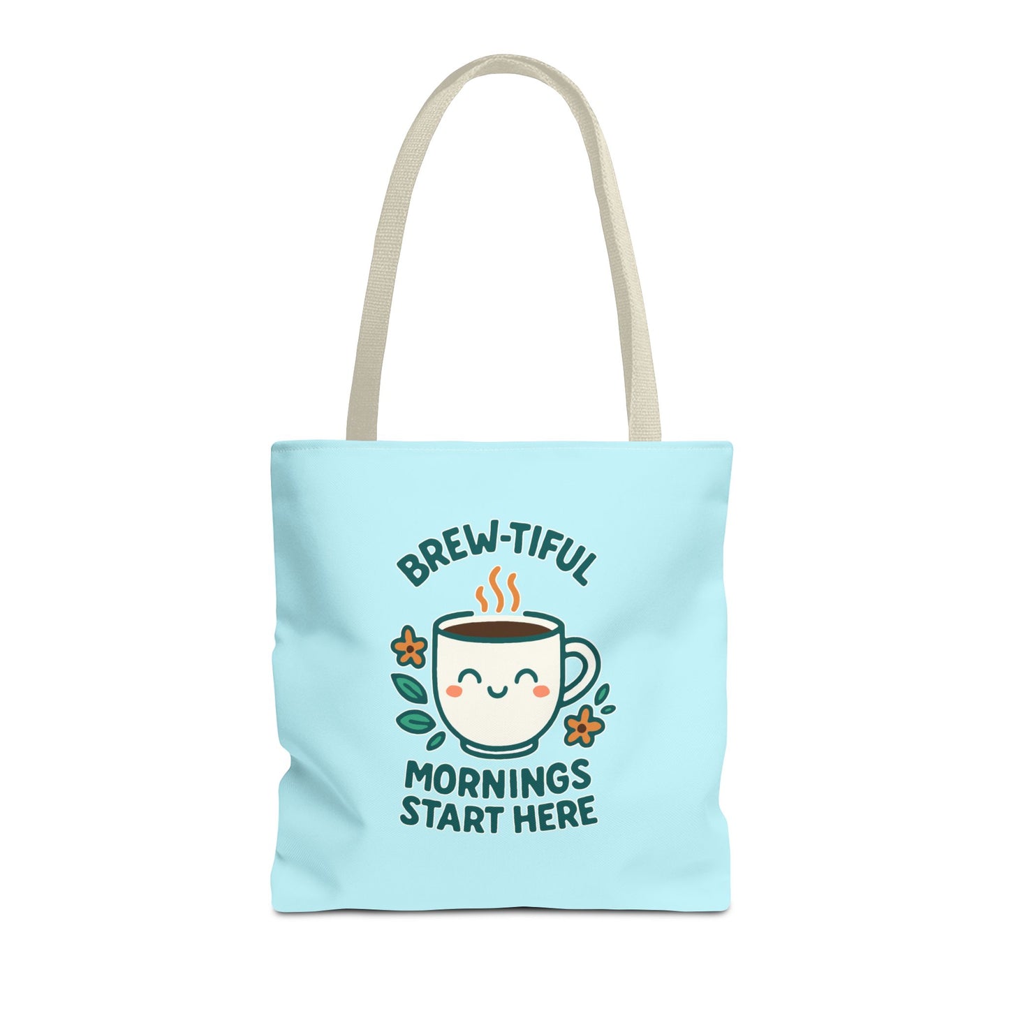 Brew-tiful Mornings Tote Bag, Cute Coffee Lover Gift, Reusable Grocery Bag, Spring Picnic Essentials, Motivational Quote Tote