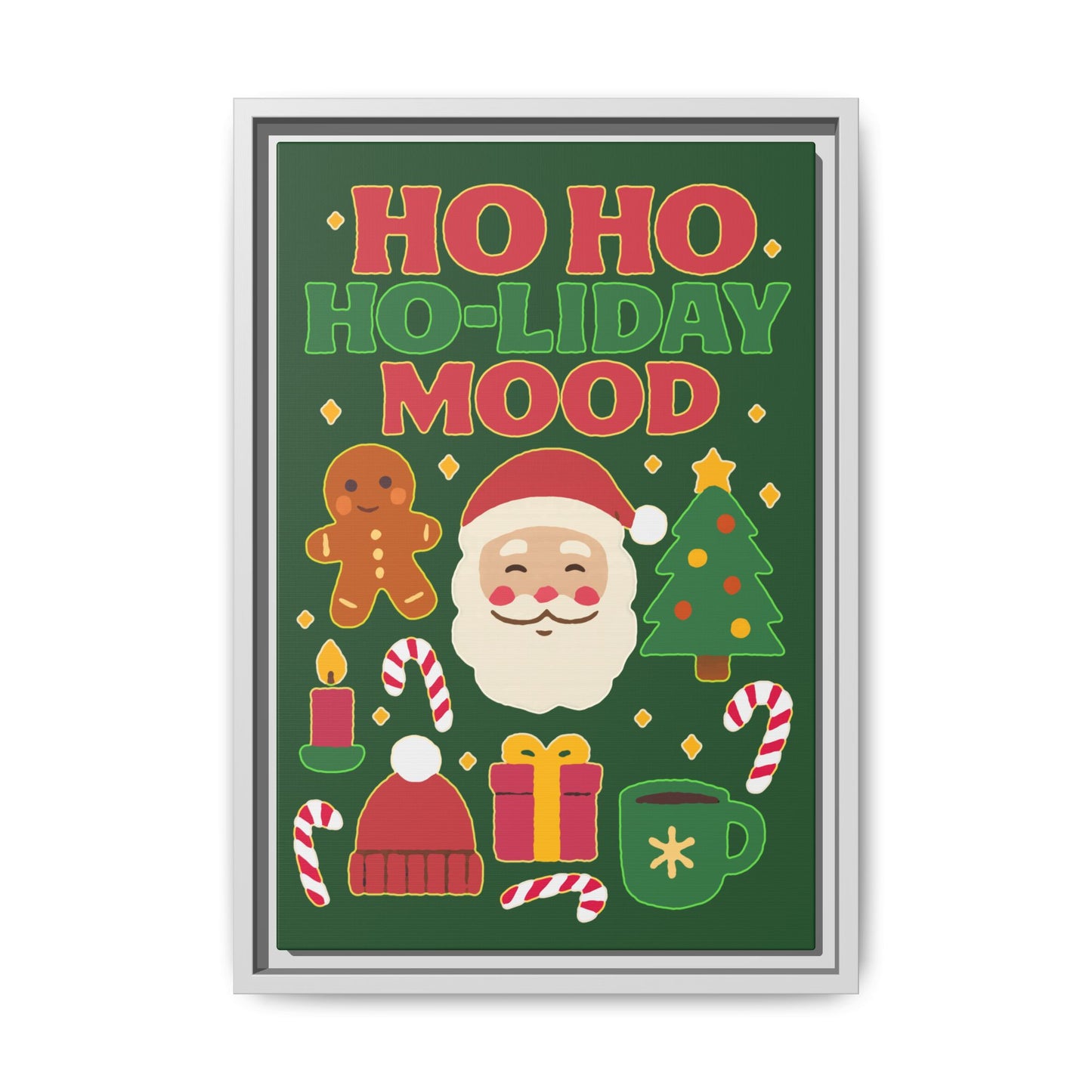 Framed Canvas Art, Festive Holiday, Cheerful Wall Art for Christmas, Santa Decor, Ho Ho Ho Seasonal Gift, Holiday Mood Wall Art