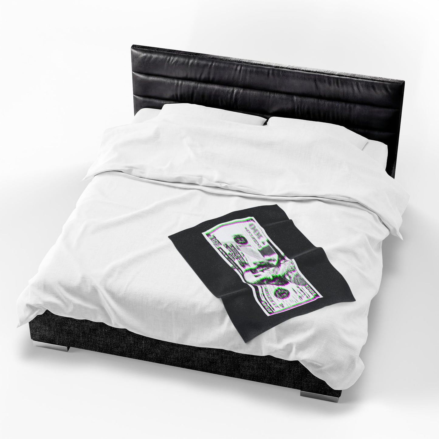 100 Dollars Bill - Green/Magenta Glitch - Plush Blanket