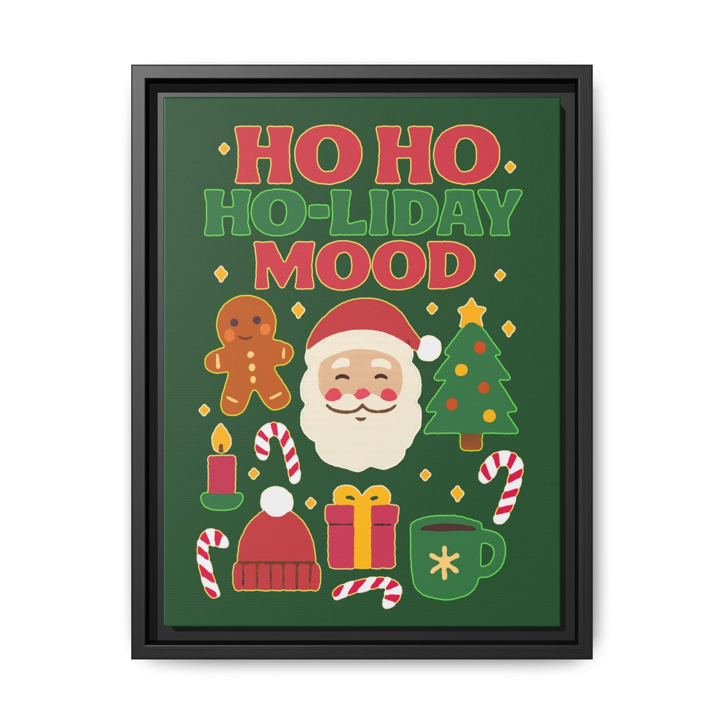Framed Canvas Art, Festive Holiday, Cheerful Wall Art for Christmas, Santa Decor, Ho Ho Ho Seasonal Gift, Holiday Mood Wall Art