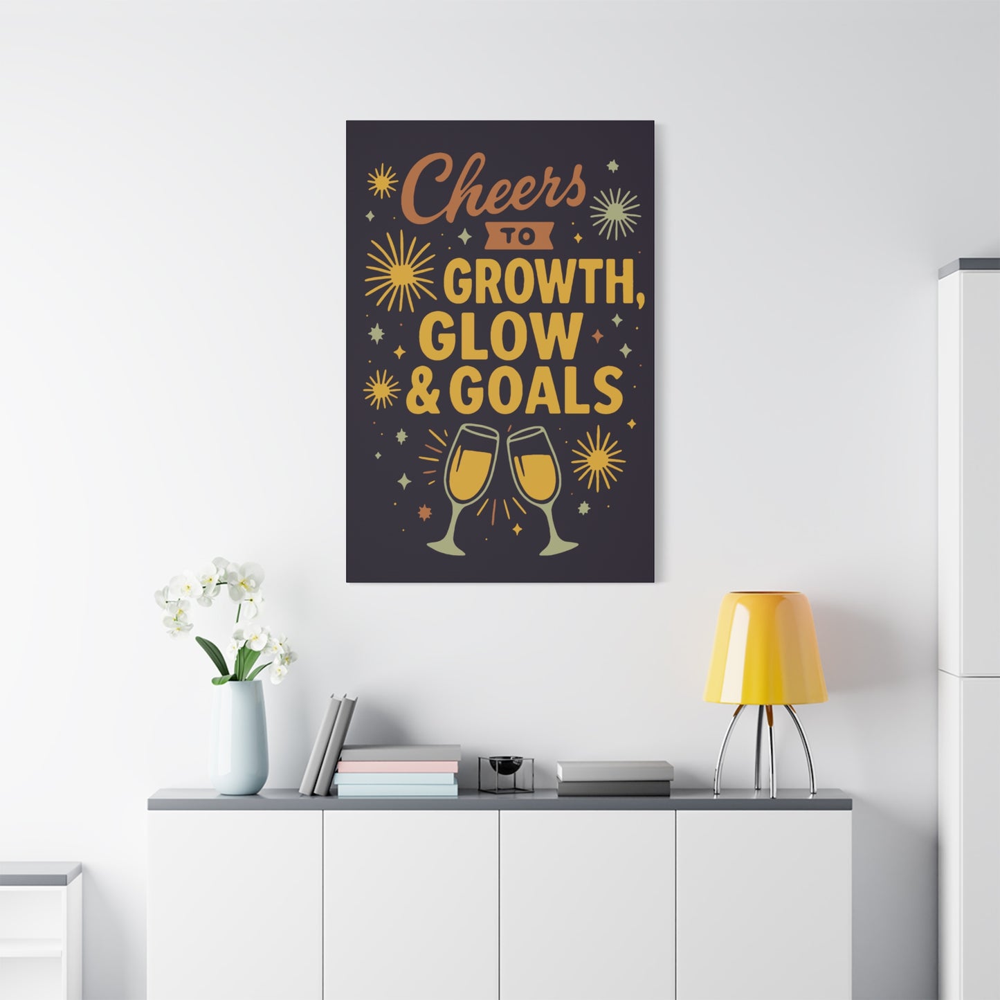 Cheers to Growth Canvas Wall Art, Motivational Decor, Inspirational Print for Home, Office, Gift for Graduates, New Year Vibes