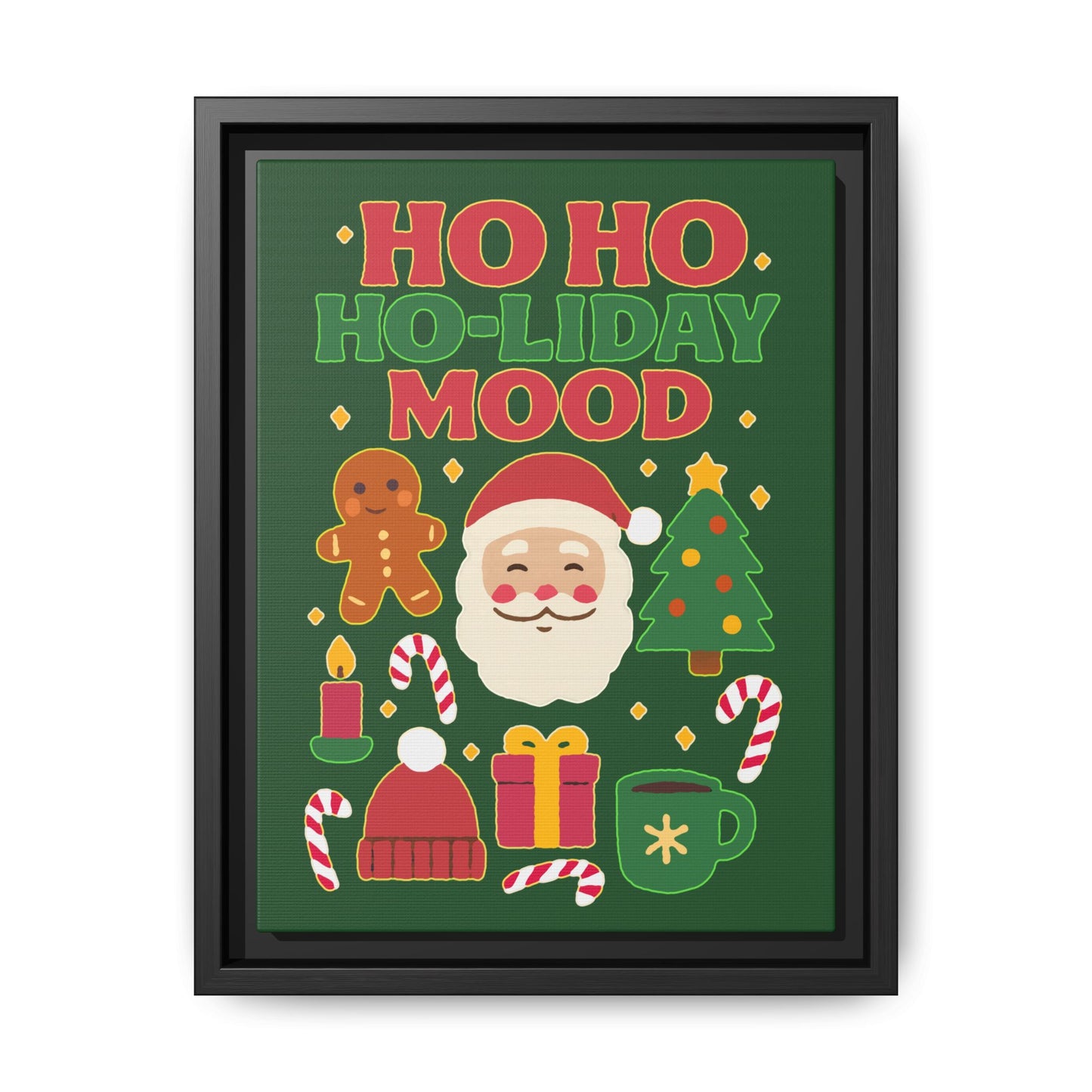 Framed Canvas Art, Festive Holiday, Cheerful Wall Art for Christmas, Santa Decor, Ho Ho Ho Seasonal Gift, Holiday Mood Wall Art