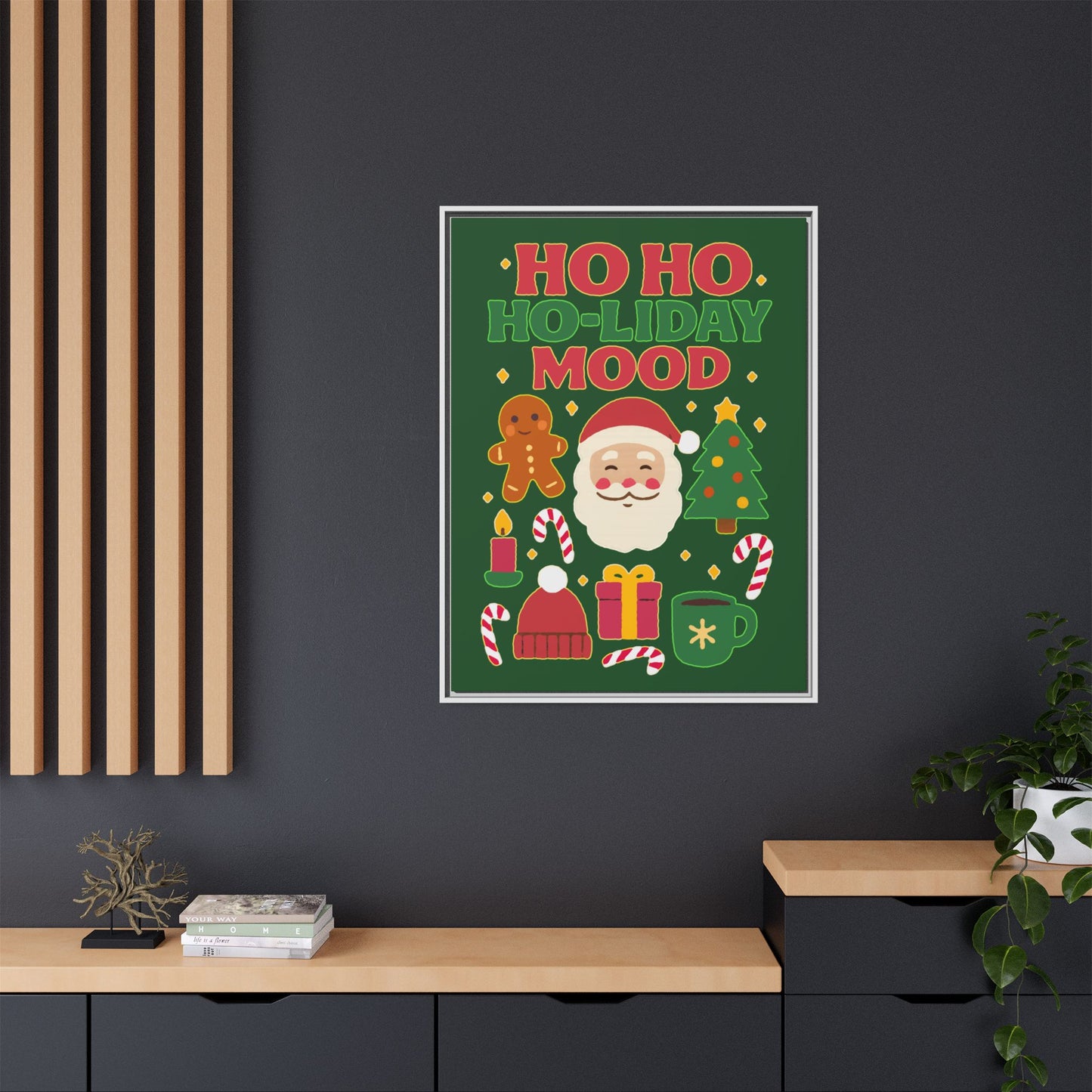 Framed Canvas Art, Festive Holiday, Cheerful Wall Art for Christmas, Santa Decor, Ho Ho Ho Seasonal Gift, Holiday Mood Wall Art