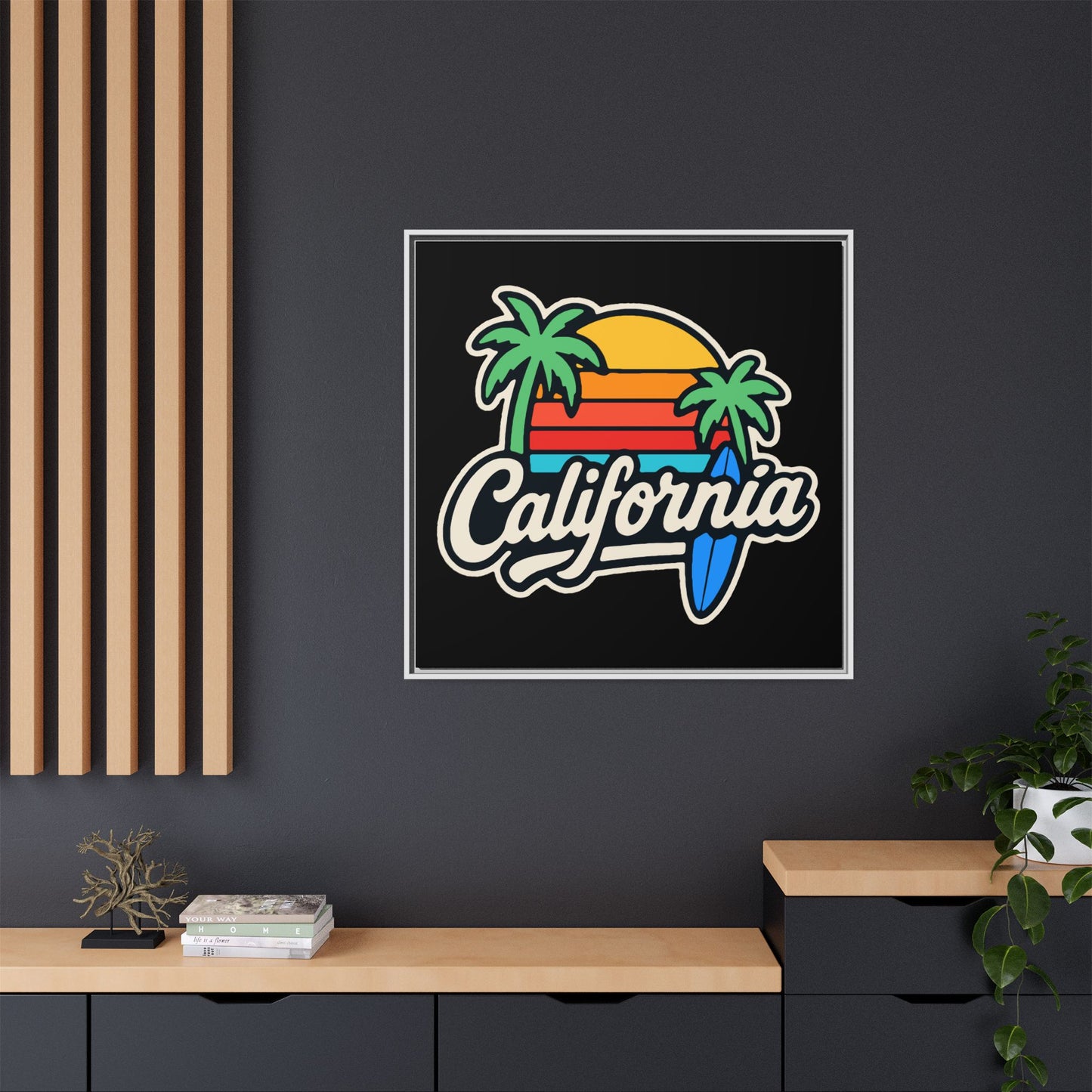 California Sunset Canvas Art, Framed Wall Decor, Tropical Beach Vibe, Home & Office Decor, Gift for Beach Lovers, Summer Art