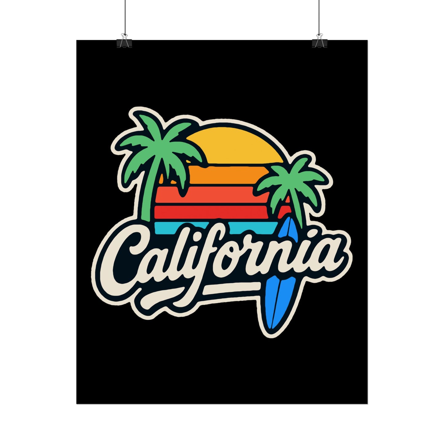 California Surf Vibes Rolled Poster, Beach Decor, Wall Art, Summer Gift, California Love, Tropical Art Print