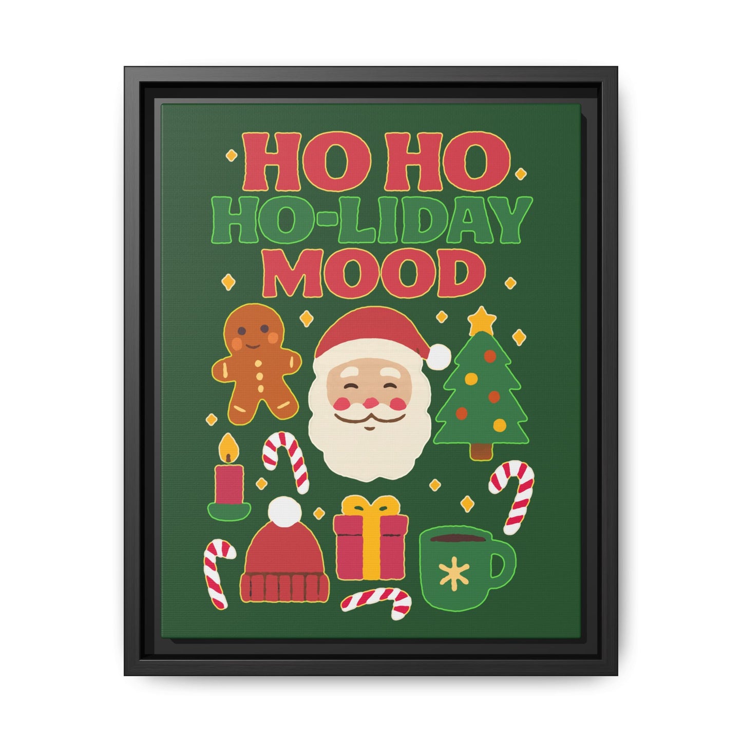 Framed Canvas Art, Festive Holiday, Cheerful Wall Art for Christmas, Santa Decor, Ho Ho Ho Seasonal Gift, Holiday Mood Wall Art