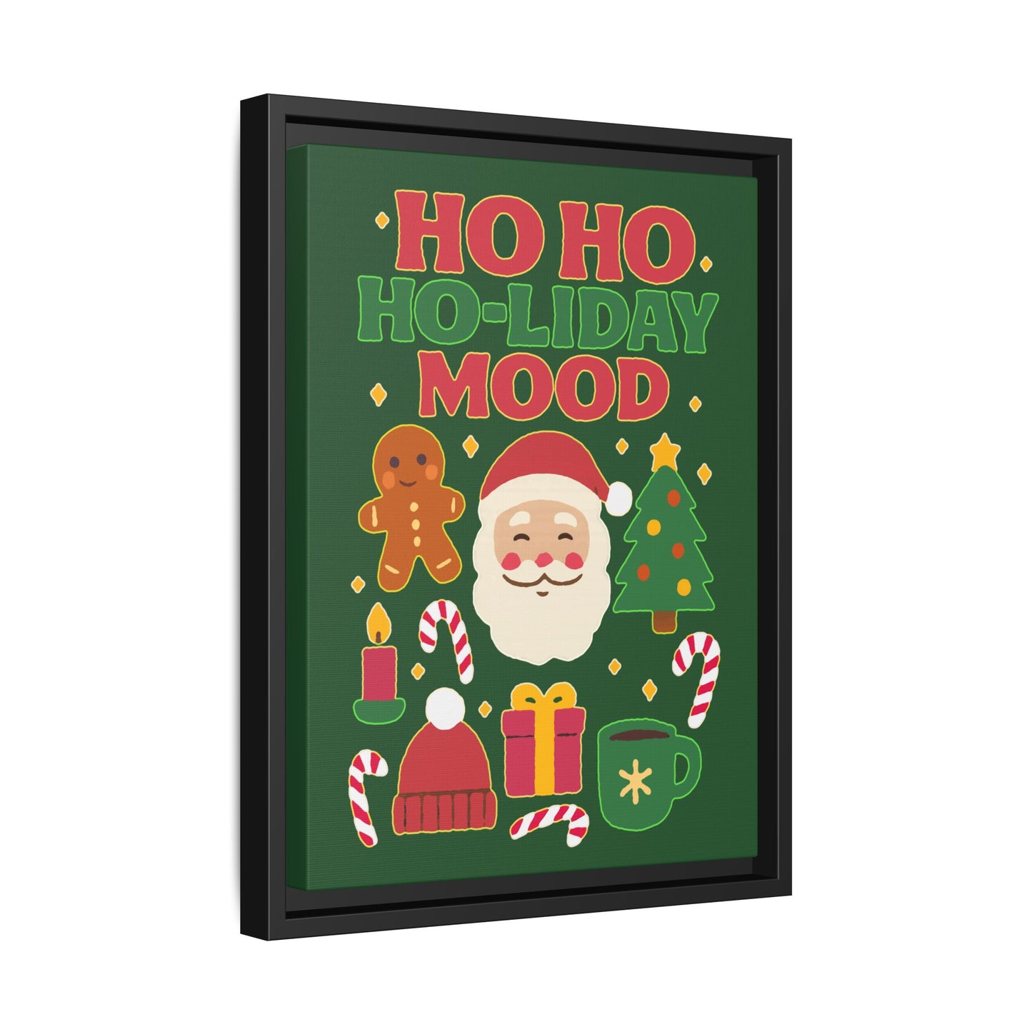 Framed Canvas Art, Festive Holiday, Cheerful Wall Art for Christmas, Santa Decor, Ho Ho Ho Seasonal Gift, Holiday Mood Wall Art