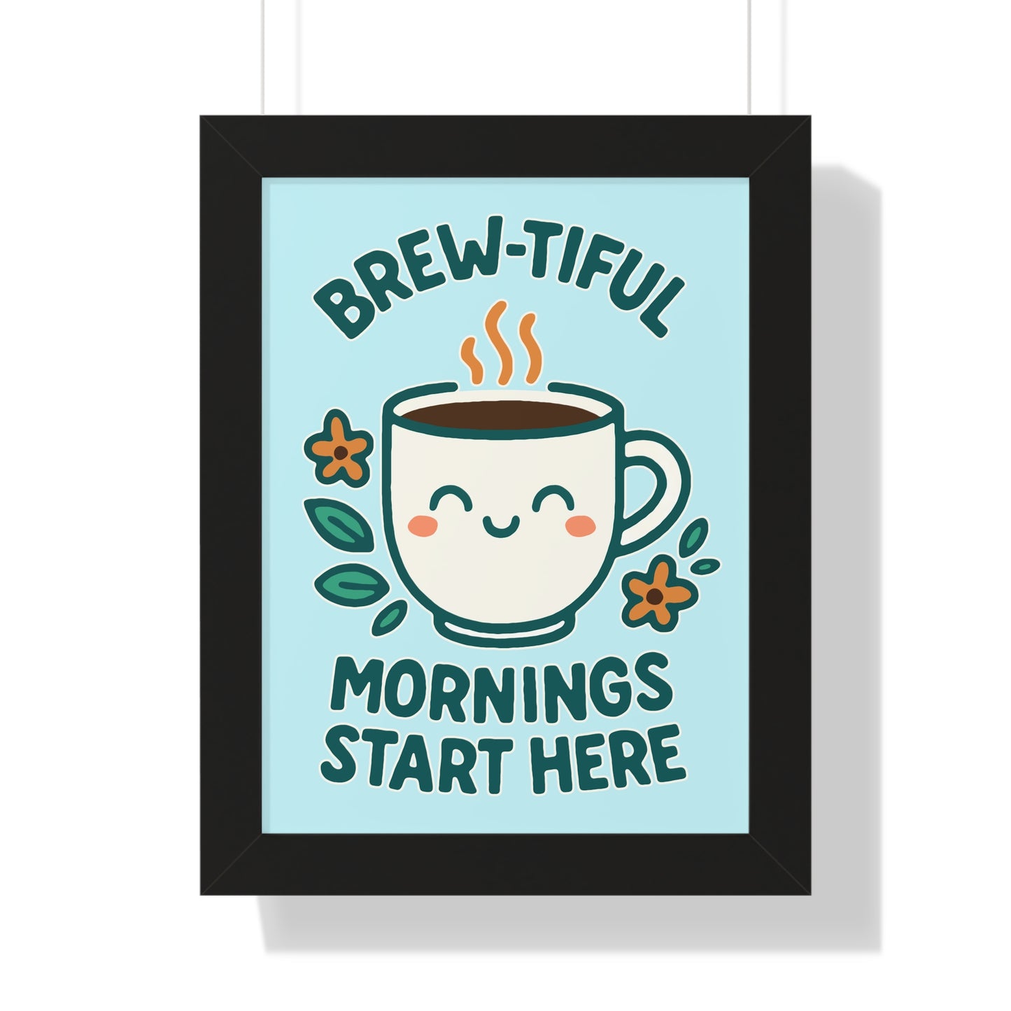 Cute Coffee Wall Art, Brew-tiful Mornings Poster, Kitchen Decor, Gift for Coffee Lovers, Floral Artwork, Home Office Print