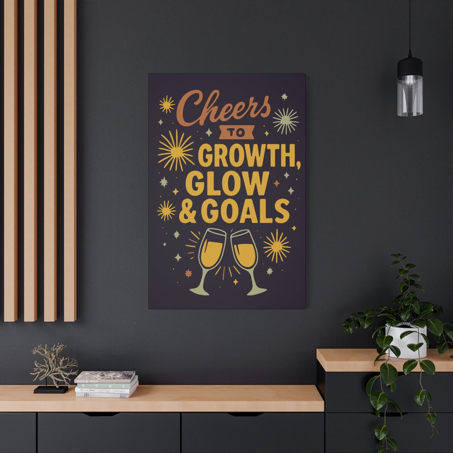 Cheers to Growth Canvas Wall Art, Motivational Decor, Inspirational Print for Home, Office, Gift for Graduates, New Year Vibes