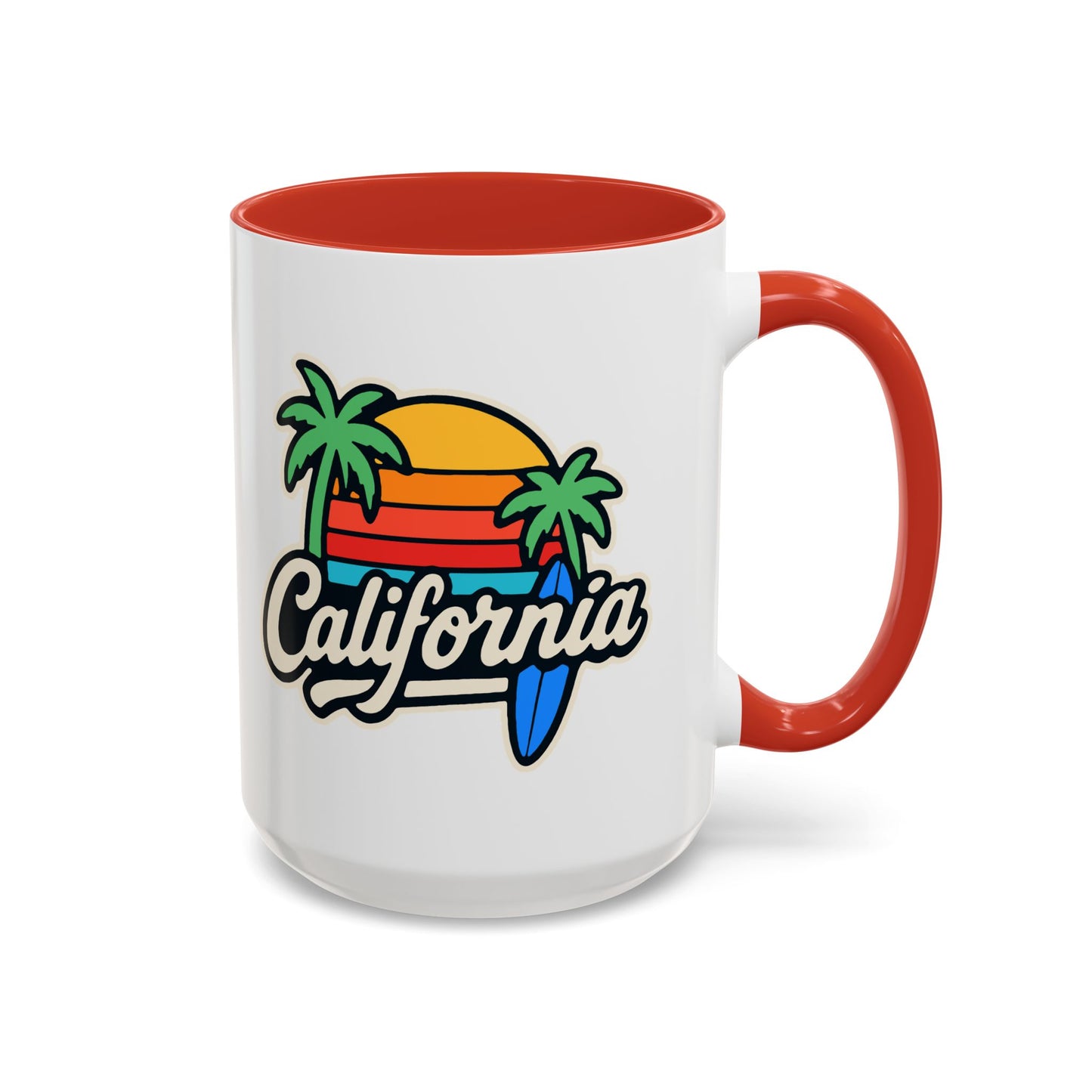 California Surf Vibes Accent Coffee Mug - Great for Beach Lovers, Gift for Surfers, Vacation Memento, Summer Collections, Retro Style