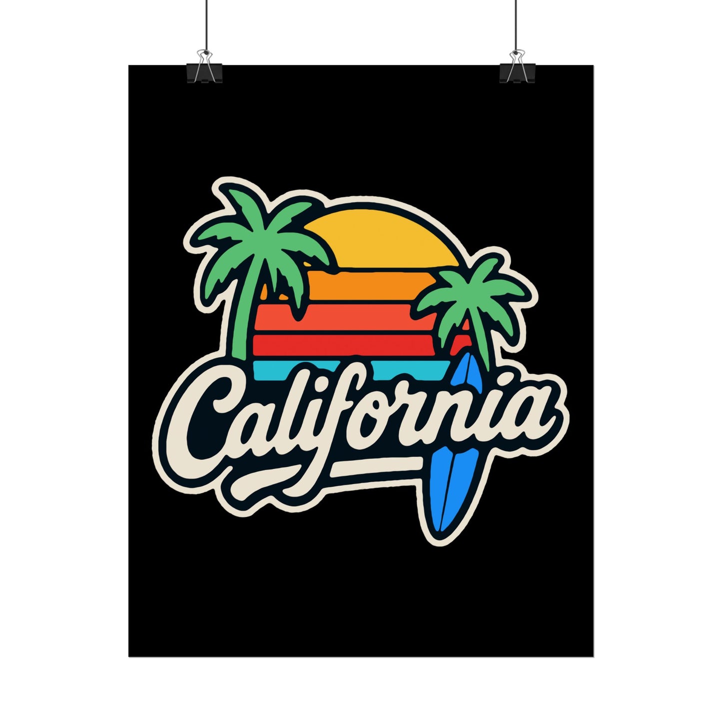 California Surf Vibes Rolled Poster, Beach Decor, Wall Art, Summer Gift, California Love, Tropical Art Print