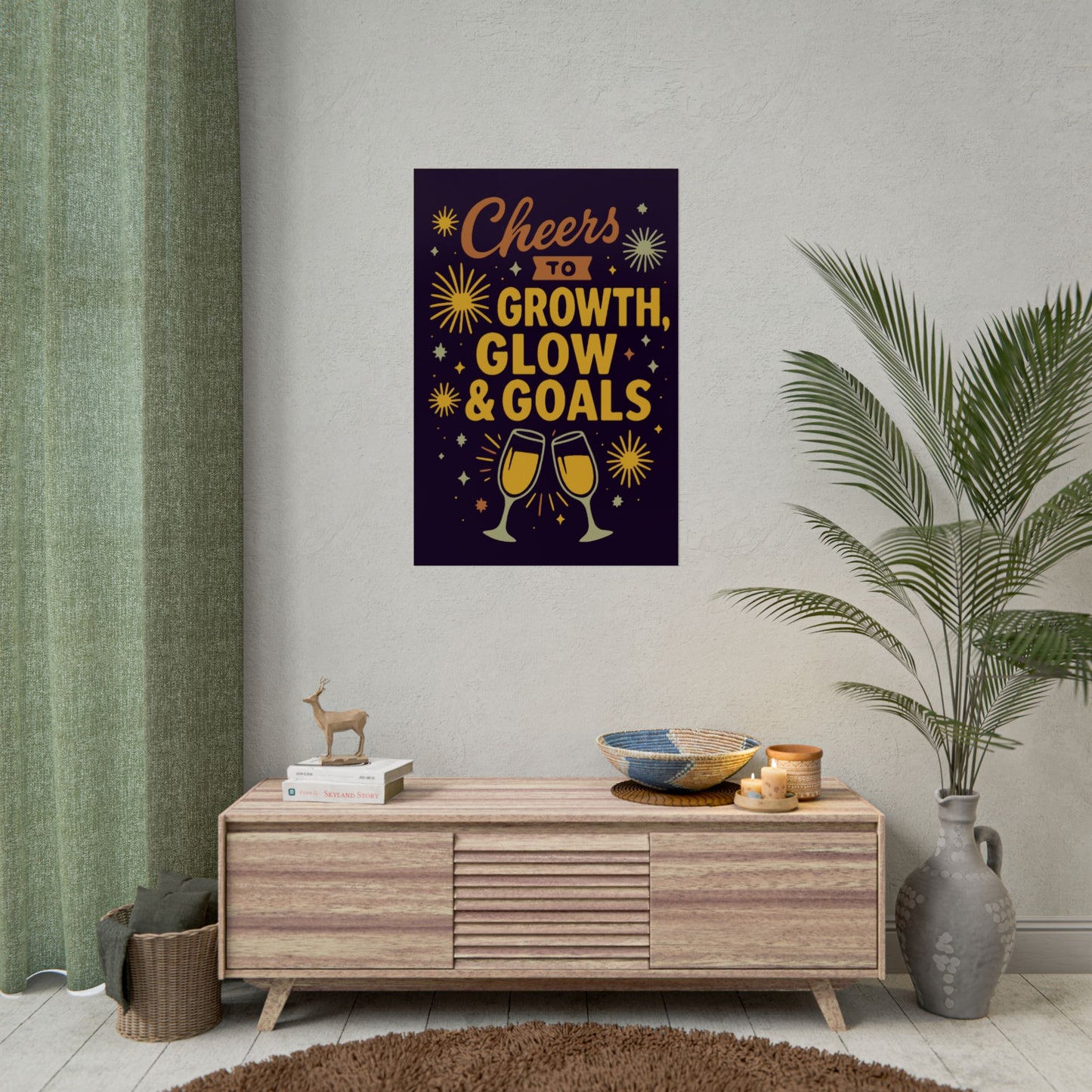 Celebratory Motivational Poster, Cheers to Growth Glow & Goals Print, Inspirational Wall Art, Goal Setting Motivation Decor, New Year Vibes