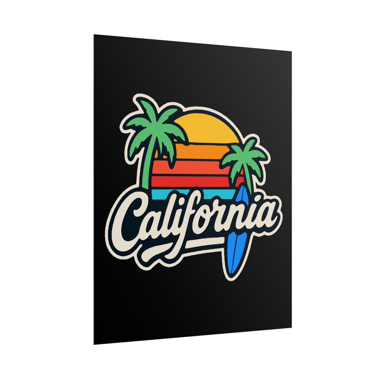 California Surf Vibes Rolled Poster, Beach Decor, Wall Art, Summer Gift, California Love, Tropical Art Print