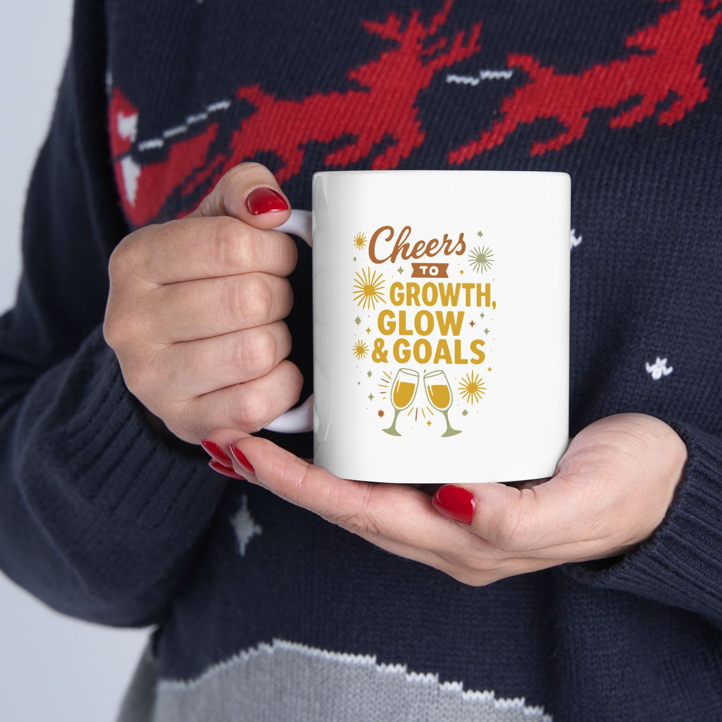 Cheers to Growth Ceramic Mug, Motivational Cup, Self-Improvement Gift, Office Mug, Inspirational Drinkware, Goal-Setting