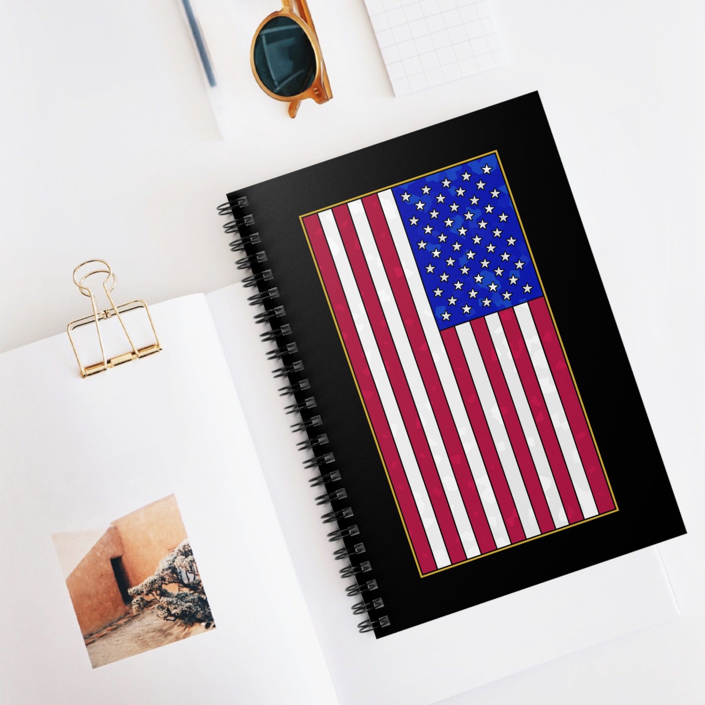 New Glory American Flag (Gold Edge Edition) - Spiral Notebook