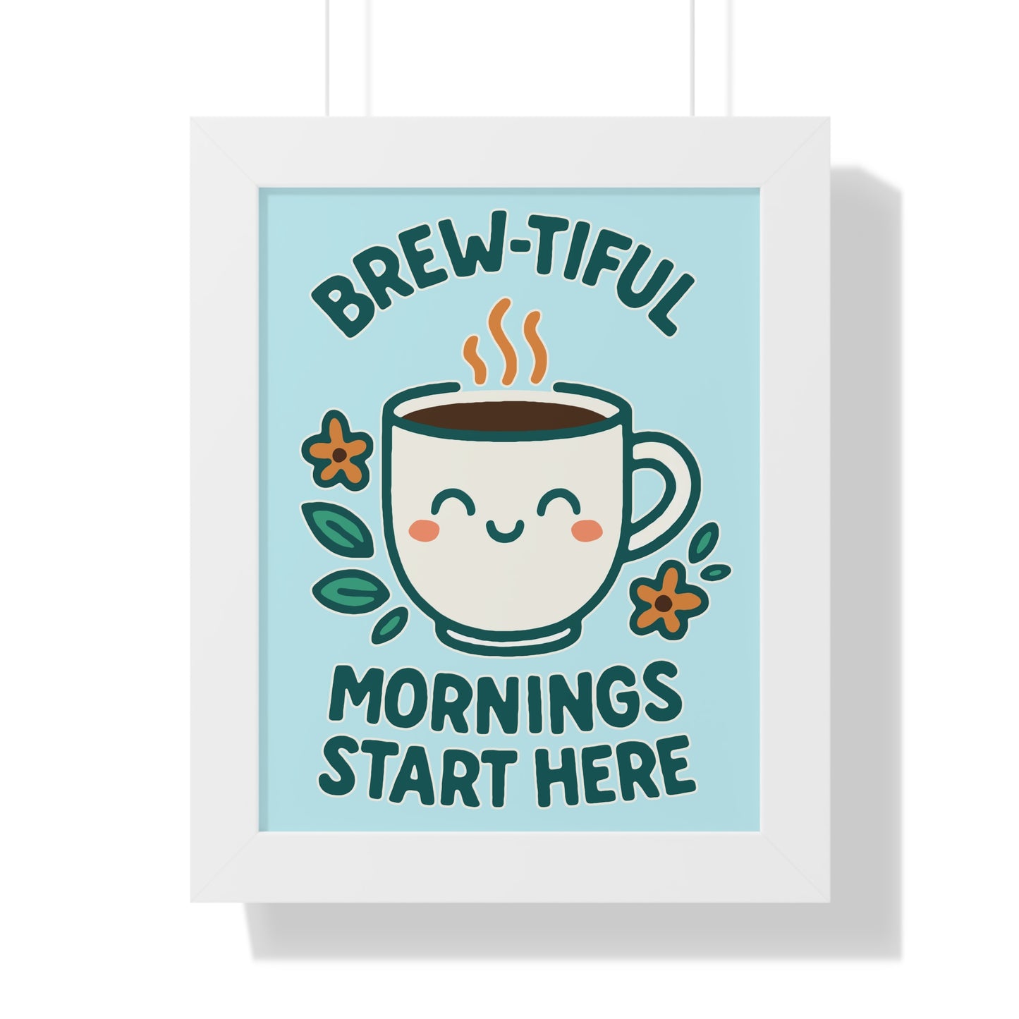 Cute Coffee Wall Art, Brew-tiful Mornings Poster, Kitchen Decor, Gift for Coffee Lovers, Floral Artwork, Home Office Print