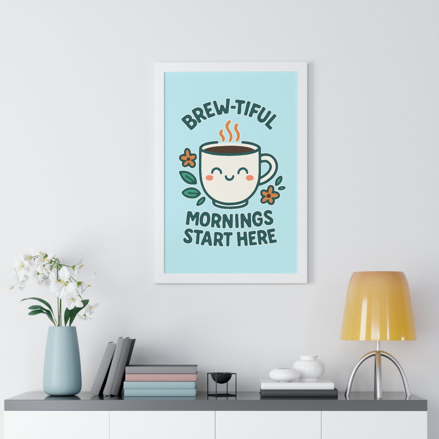 Brew-tiful Mornings Start Here - Framed Poster