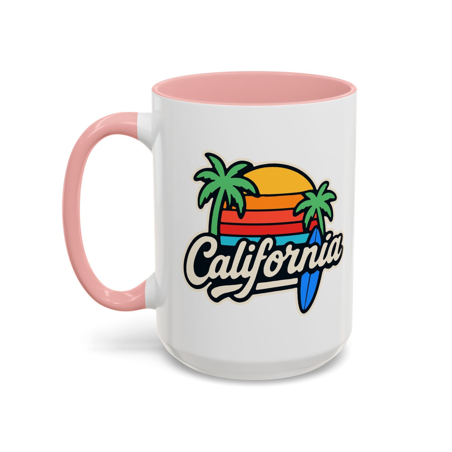 California Surf Vibes Accent Coffee Mug - Great for Beach Lovers, Gift for Surfers, Vacation Memento, Summer Collections, Retro Style