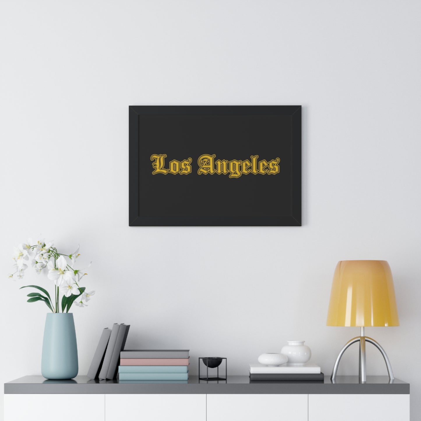 Los Angeles Framed Poster, Urban Wall Art for Home Decor, Cityscape Gift, Interior Design Accent, Modern Typography Decor - Golden Edition