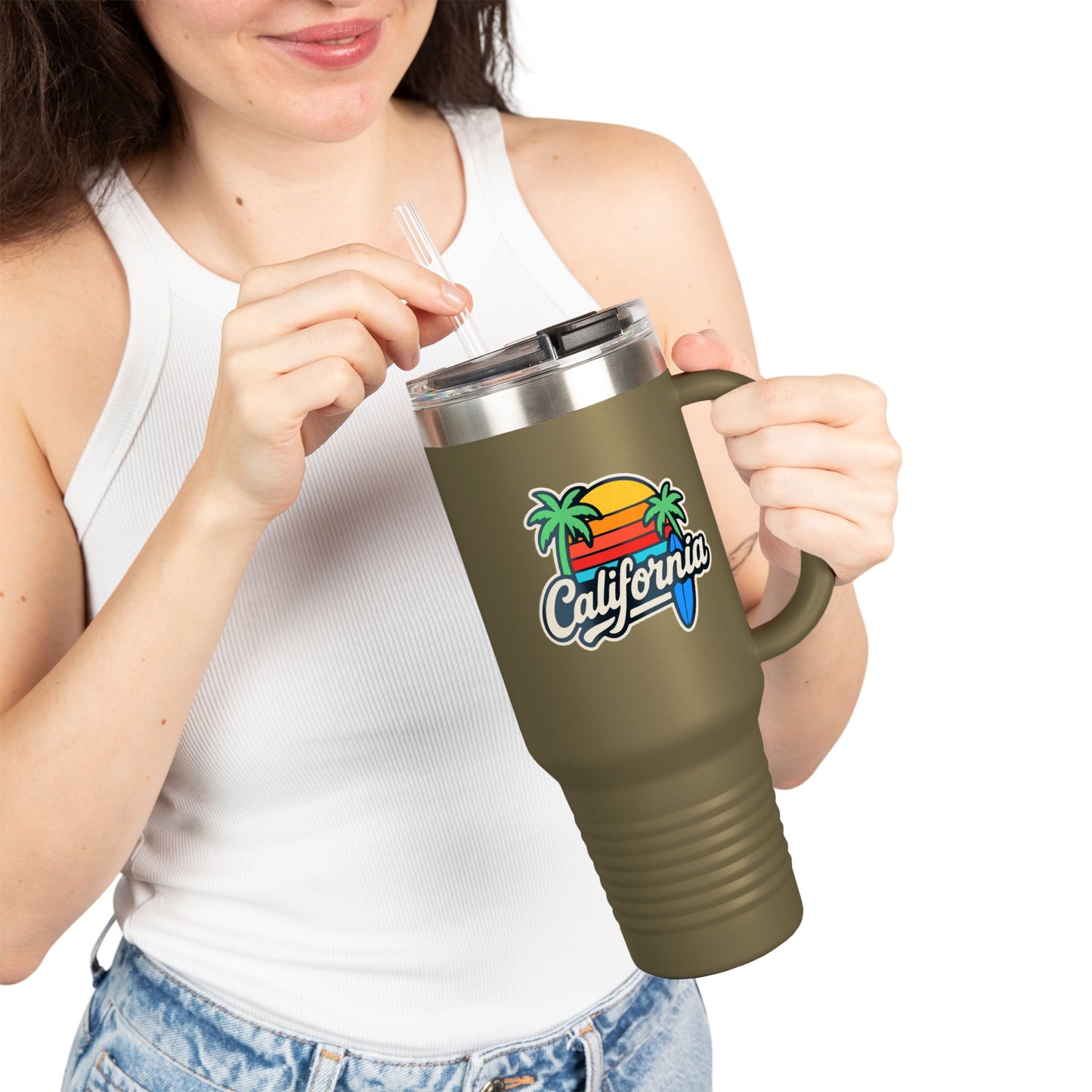 California Insulated Travel Mug - 40oz, Perfect for Road Trips, Outdoor Adventures, Gift for Travelers, Beach Lovers, Summer Vibes