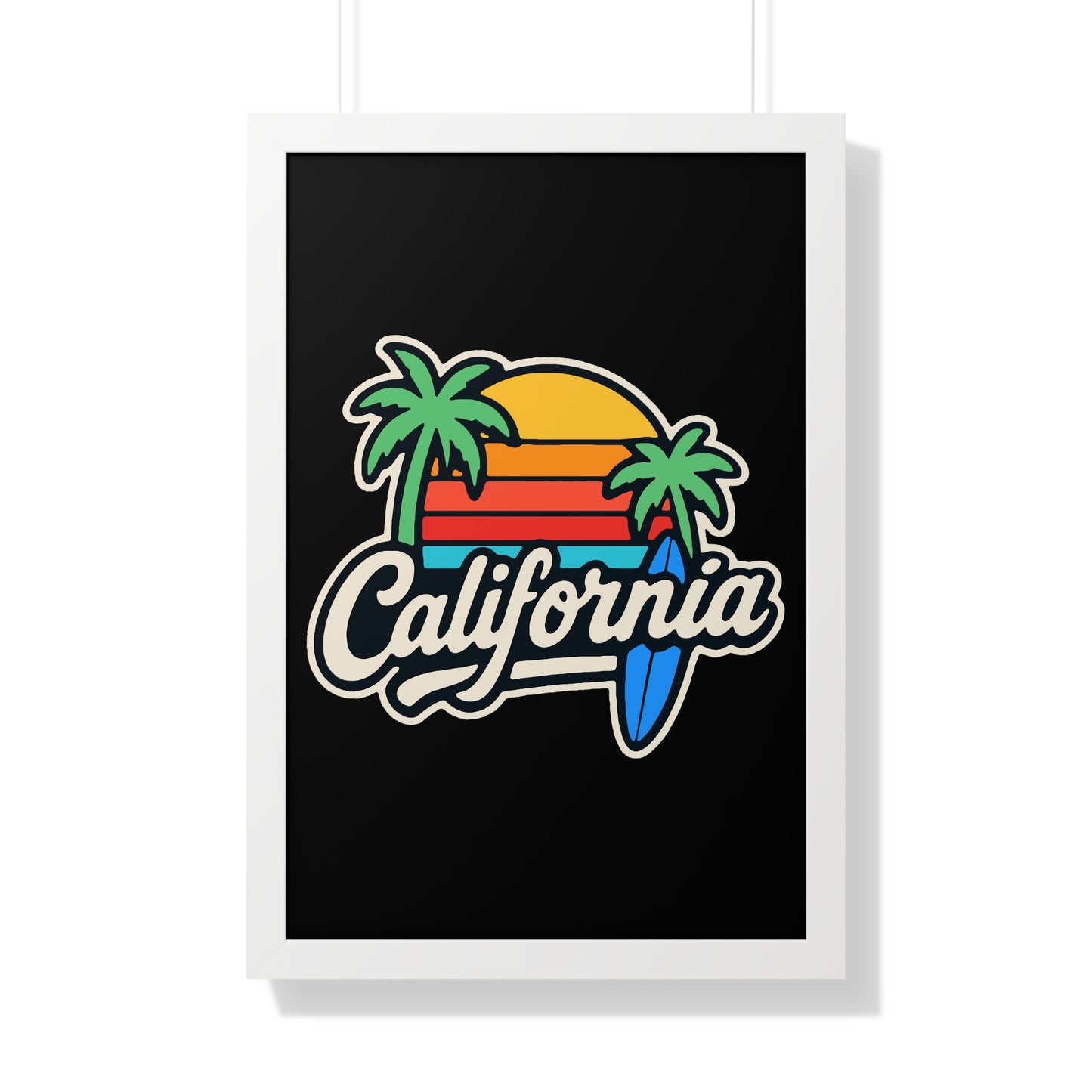 California Sunset Framed Poster, Beach Wall Art, Home Decor, Tropical Vibes, Gift for Surf Lovers