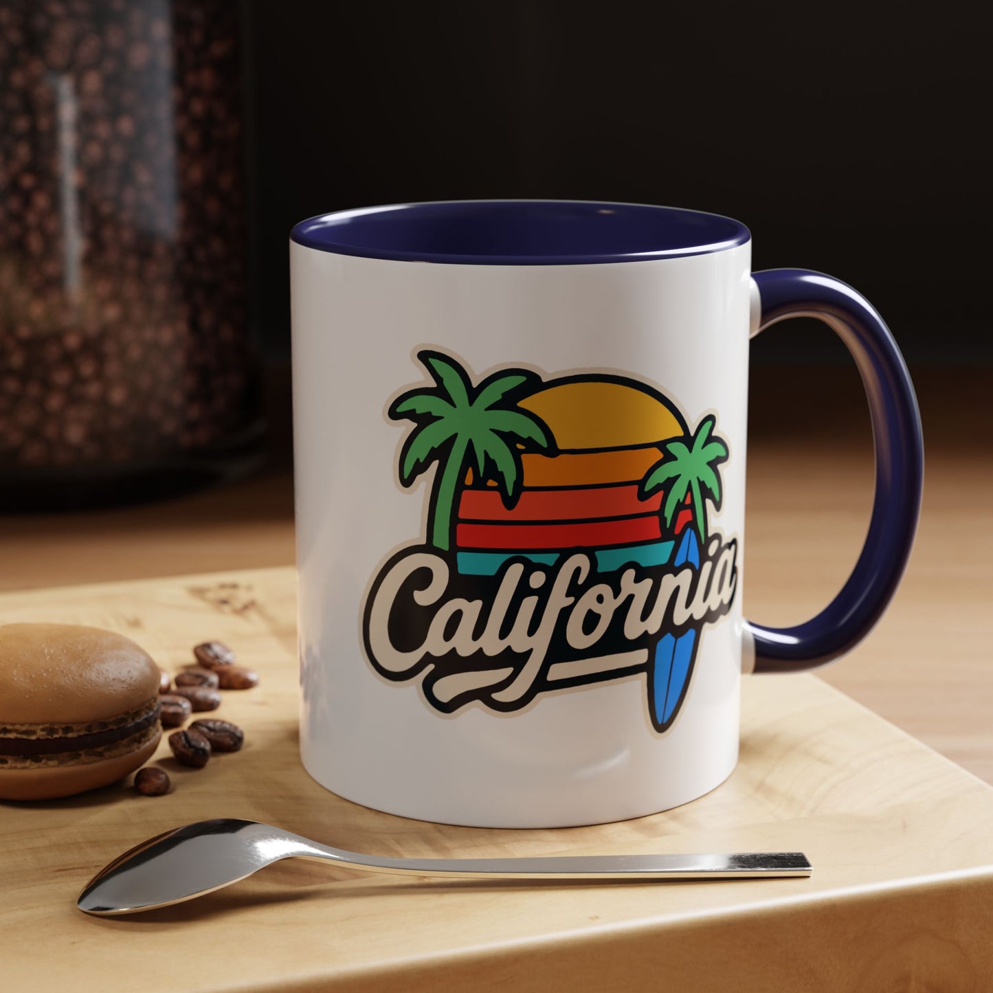California Surf Vibes Accent Coffee Mug - Great for Beach Lovers, Gift for Surfers, Vacation Memento, Summer Collections, Retro Style