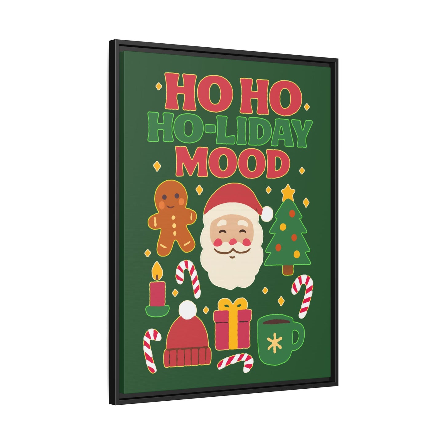 Framed Canvas Art, Festive Holiday, Cheerful Wall Art for Christmas, Santa Decor, Ho Ho Ho Seasonal Gift, Holiday Mood Wall Art