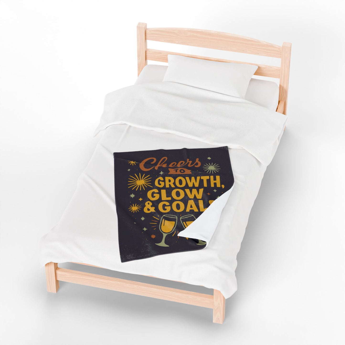 Cheers to Growth, Glow & Goals Velveteen Plush Blanket, Cozy Throw for Celebrations, Motivational Gifts, Home Decor, Self-Care