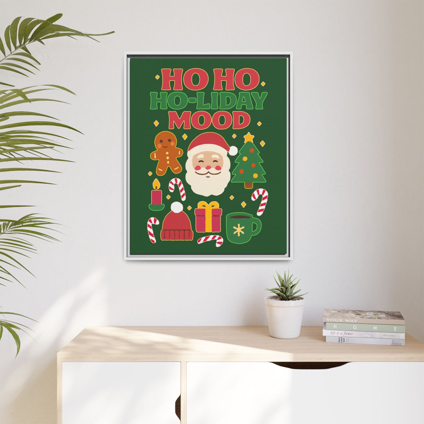 Framed Canvas Art, Festive Holiday, Cheerful Wall Art for Christmas, Santa Decor, Ho Ho Ho Seasonal Gift, Holiday Mood Wall Art
