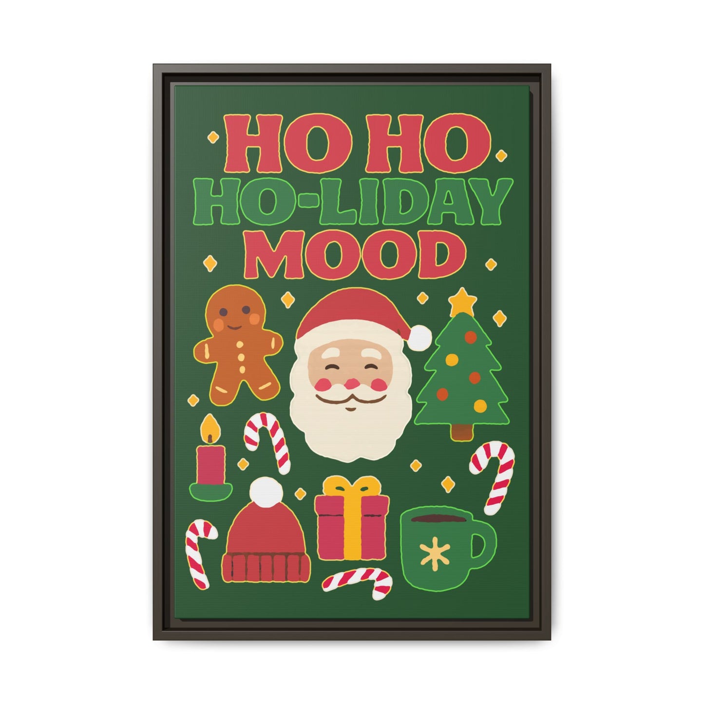 Framed Canvas Art, Festive Holiday, Cheerful Wall Art for Christmas, Santa Decor, Ho Ho Ho Seasonal Gift, Holiday Mood Wall Art