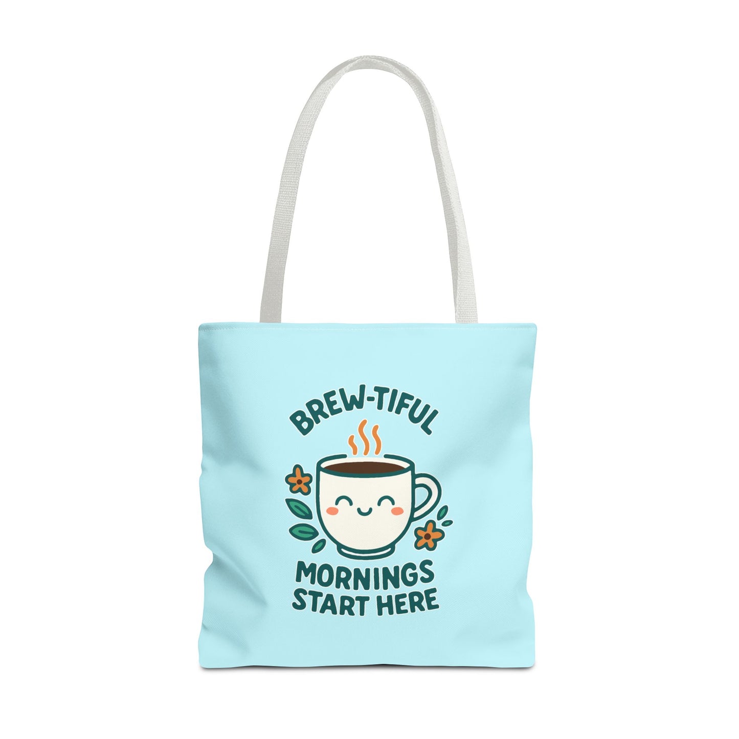 Brew-tiful Mornings Tote Bag, Cute Coffee Lover Gift, Reusable Grocery Bag, Spring Picnic Essentials, Motivational Quote Tote