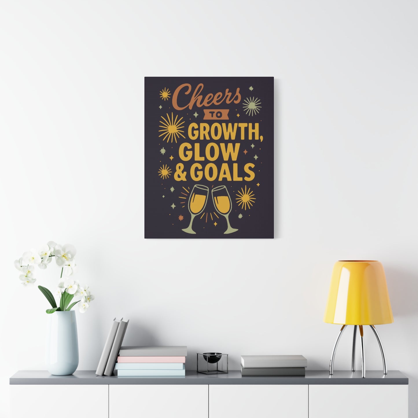 Cheers to Growth Canvas Wall Art, Motivational Decor, Inspirational Print for Home, Office, Gift for Graduates, New Year Vibes