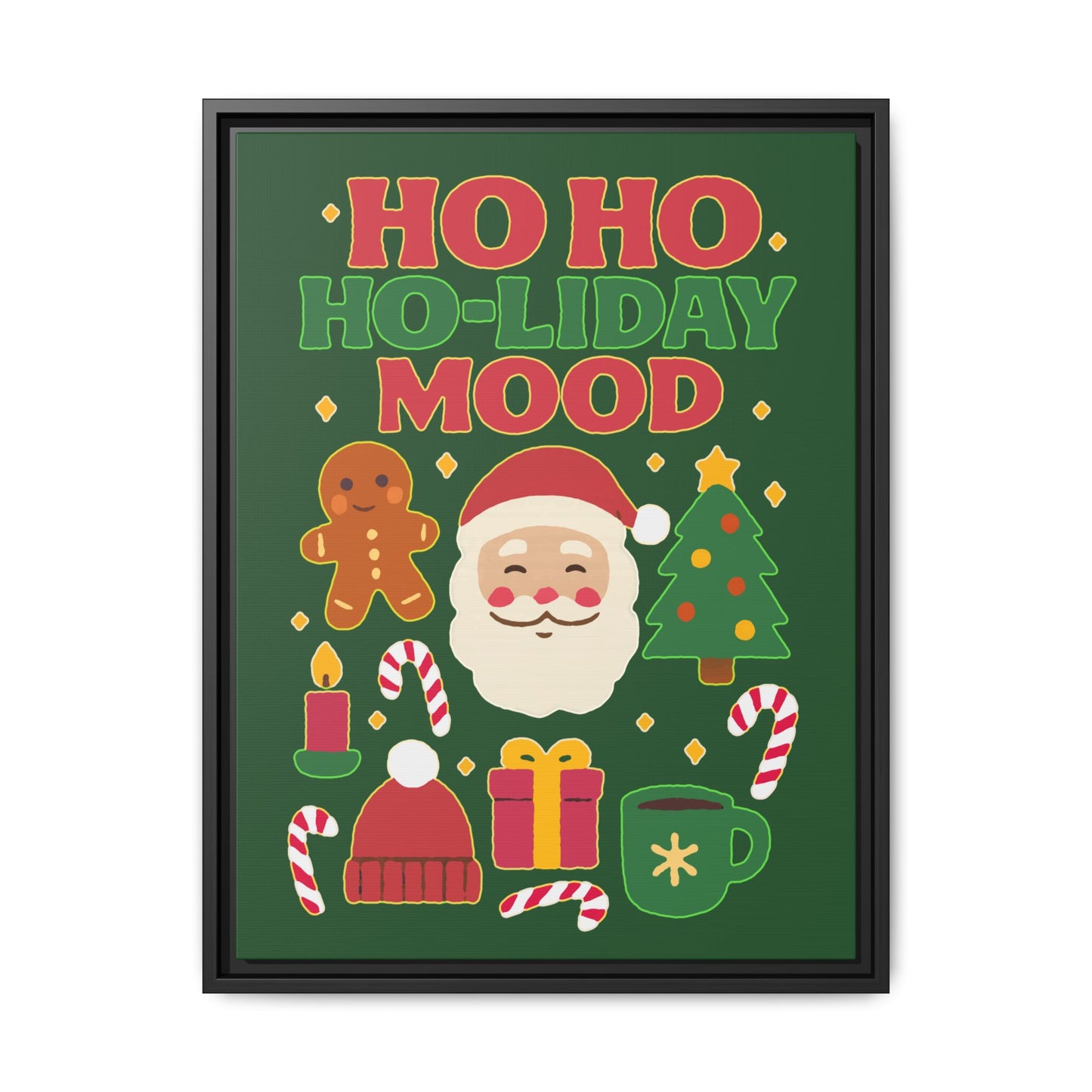 Framed Canvas Art, Festive Holiday, Cheerful Wall Art for Christmas, Santa Decor, Ho Ho Ho Seasonal Gift, Holiday Mood Wall Art